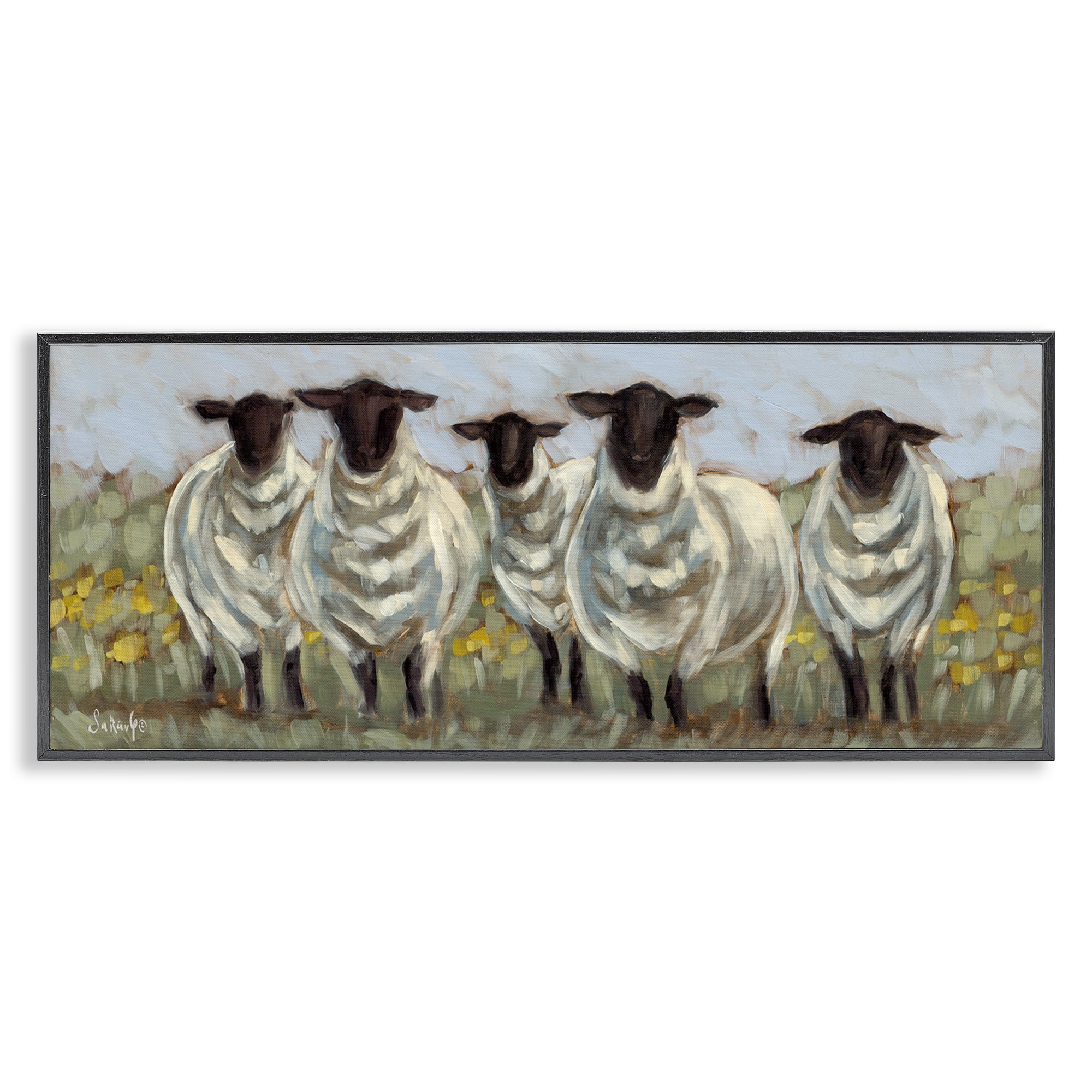Stupell Industries Gazing Sheep Impression Animals Painting Black Framed Art Print Wall Art, 24 x 10