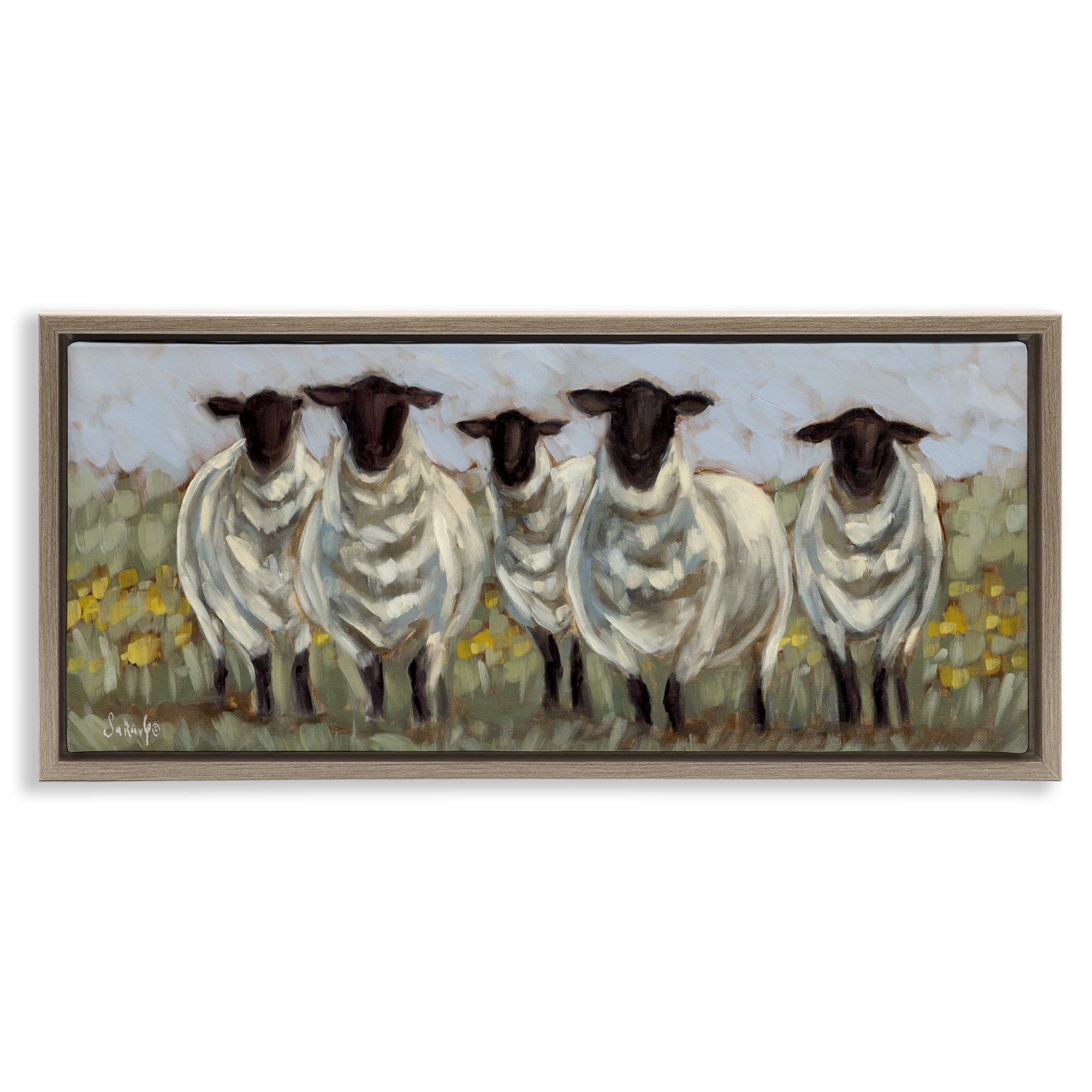Stupell Industries Gazing Sheep Impression Animals Painting Brown Floater Framed Canvas Art Print Wall Art, 25 x 11