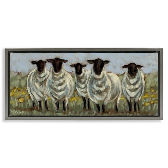 Stupell Industries Gazing Sheep Impression Animals Painting Gray Floater Framed Canvas Art Print Wall Art, 31 x 14
