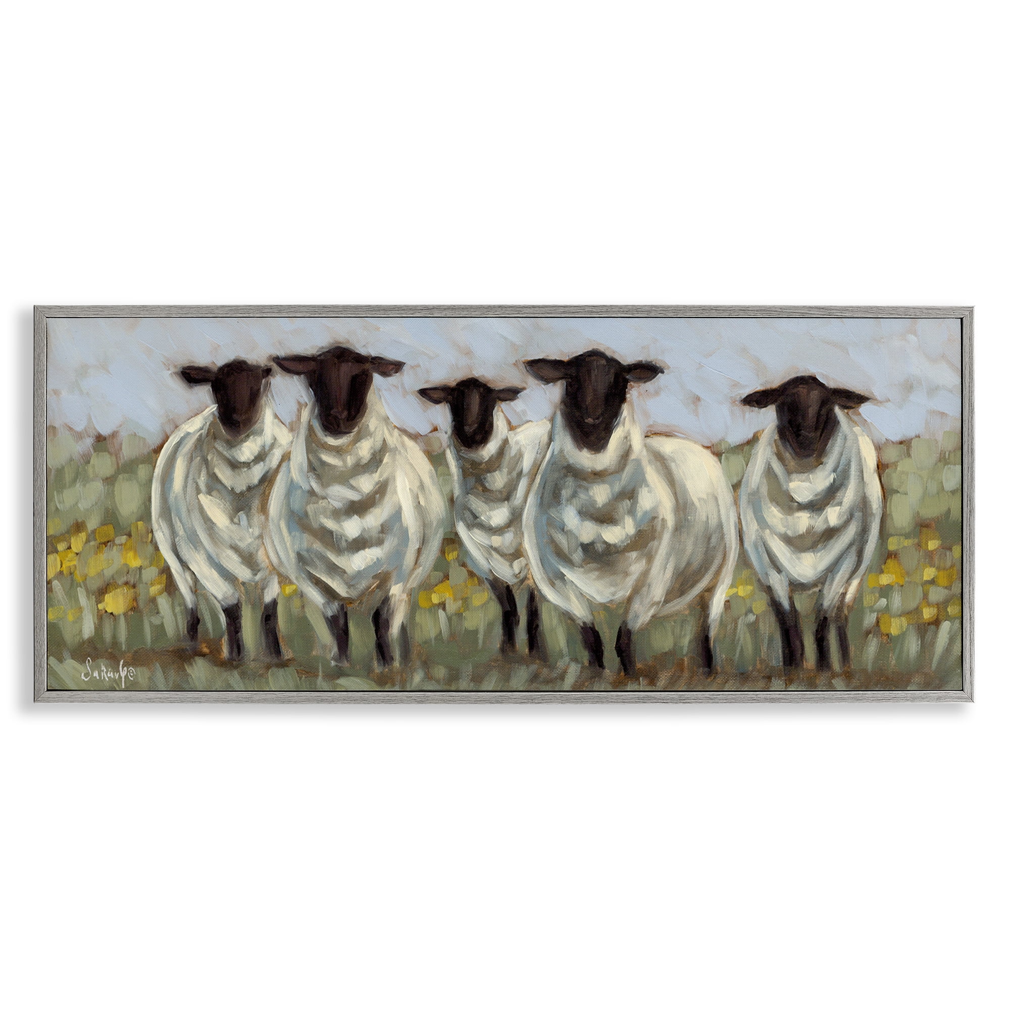 Stupell Industries Gazing Sheep Impression Animals Painting Gray Framed Art Print Wall Art, 30 x 13
