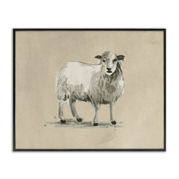 Stupell Industries Gazing Sheep on Beige Animals & Insects Painting Black Framed Art Print Wall Art, 14 x 11