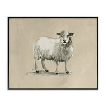 Stupell Industries Gazing Sheep on Beige Animals & Insects Painting Black Framed Art Print Wall Art, 14 x 11