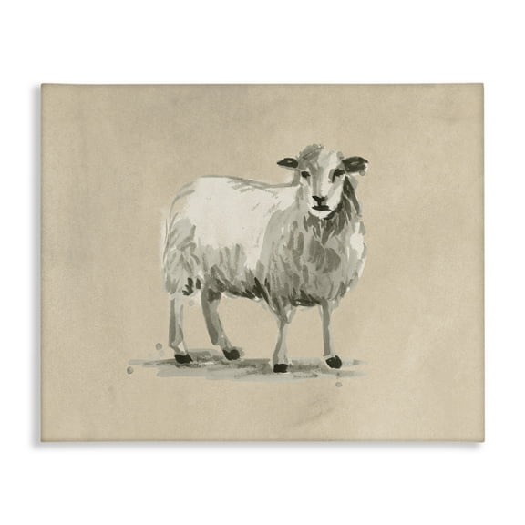 Stupell Industries Gazing Sheep on Beige Animals & Insects Painting Gallery Wrapped Canvas Art Print Wall Art, 20 x 16