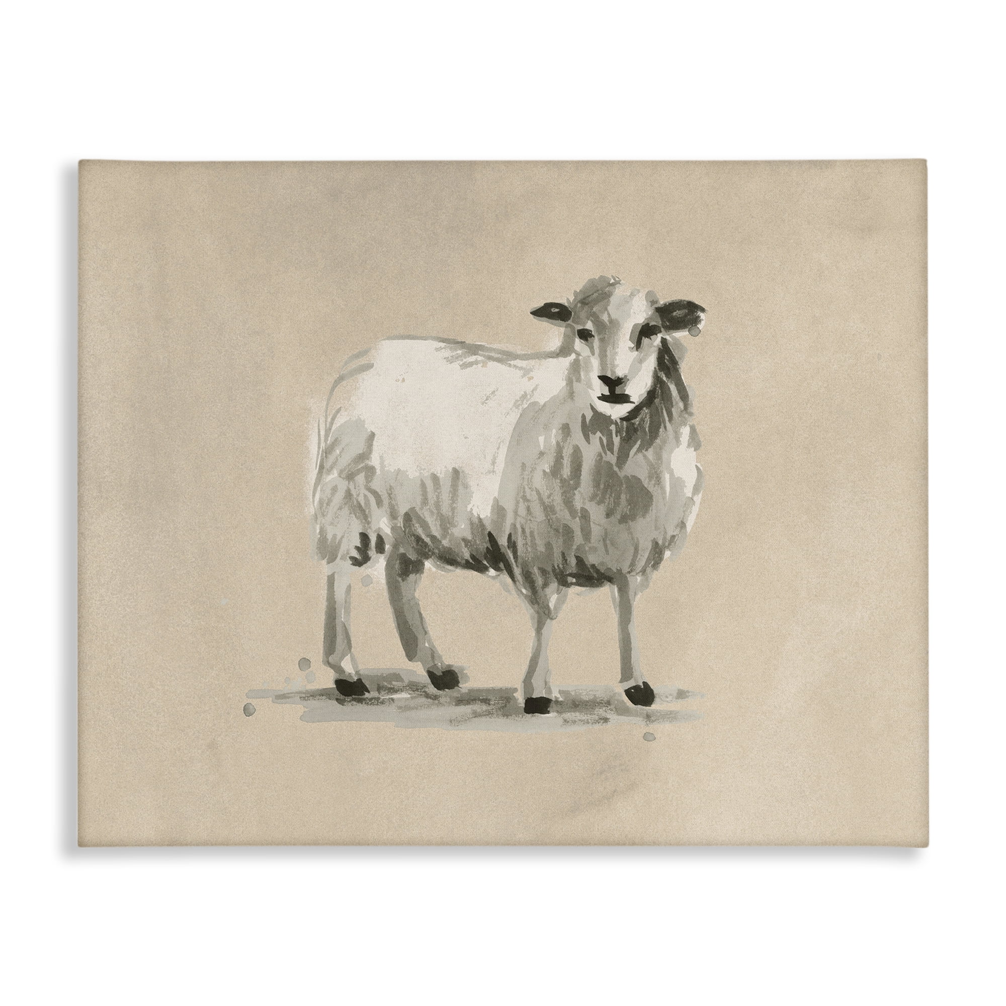 Stupell Industries Gazing Sheep on Beige Animals & Insects Painting Gallery Wrapped Canvas Art Print Wall Art, 30 x 24