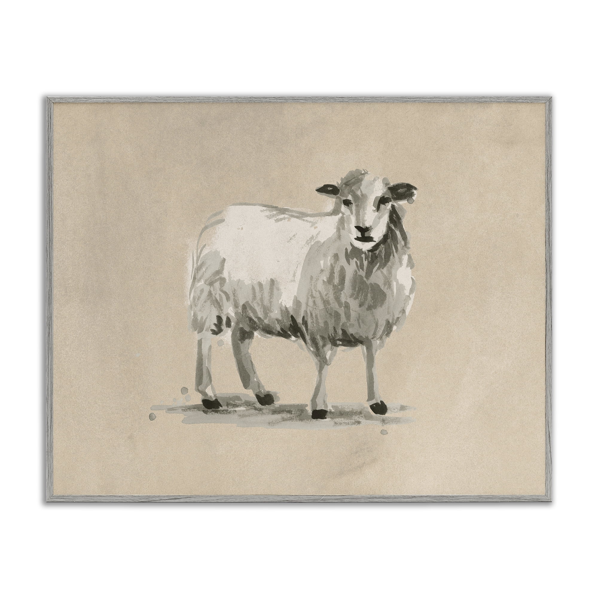 Stupell Industries Gazing Sheep on Beige Animals & Insects Painting Gray Framed Art Print Wall Art, 14 x 11