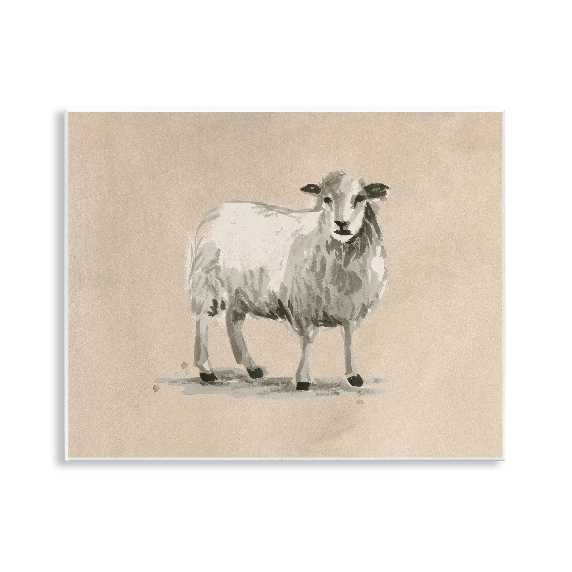 Stupell Industries Gazing Sheep on Beige Animals & Insects Painting Unframed Art Print Wall Art, 14 x 11