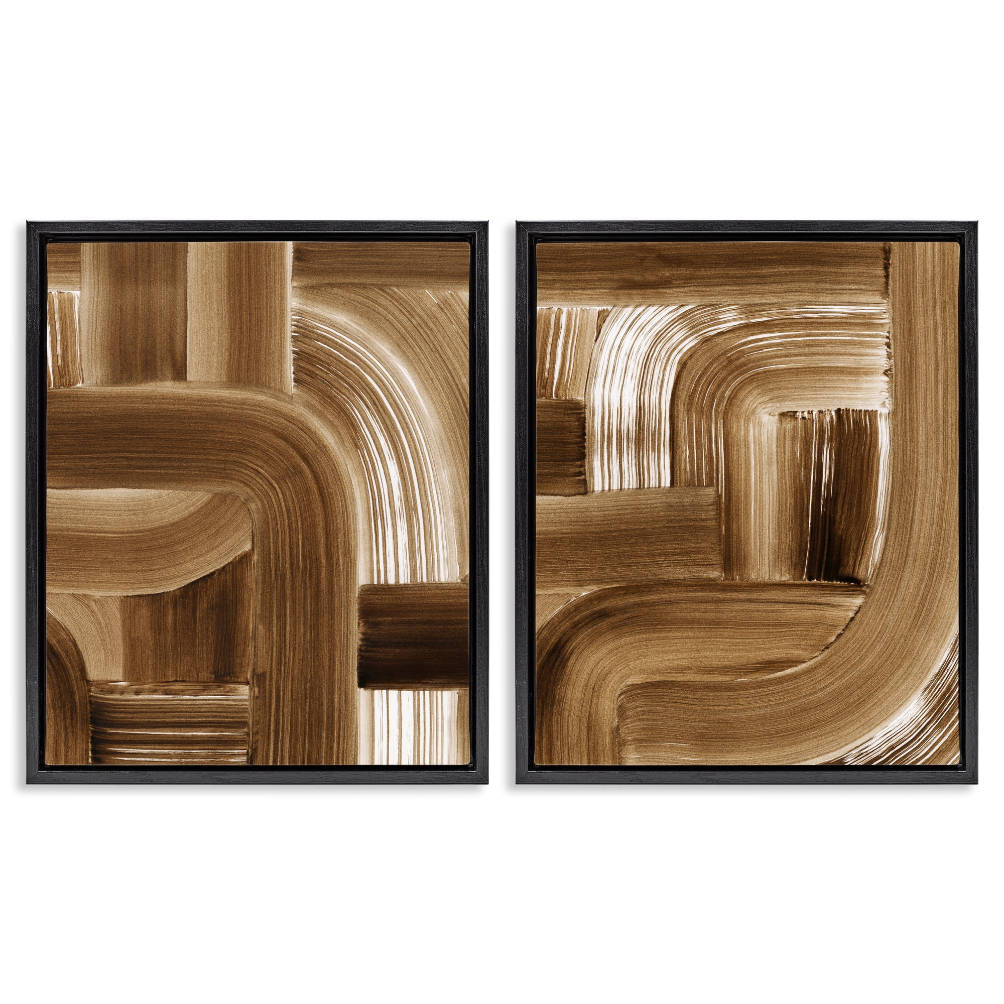 Stupell Industries Gentle Brown Brushstrokes Abstract Painting Black Floater Framed Canvas Art Print Wall Art, 31 x 25, Set of 2