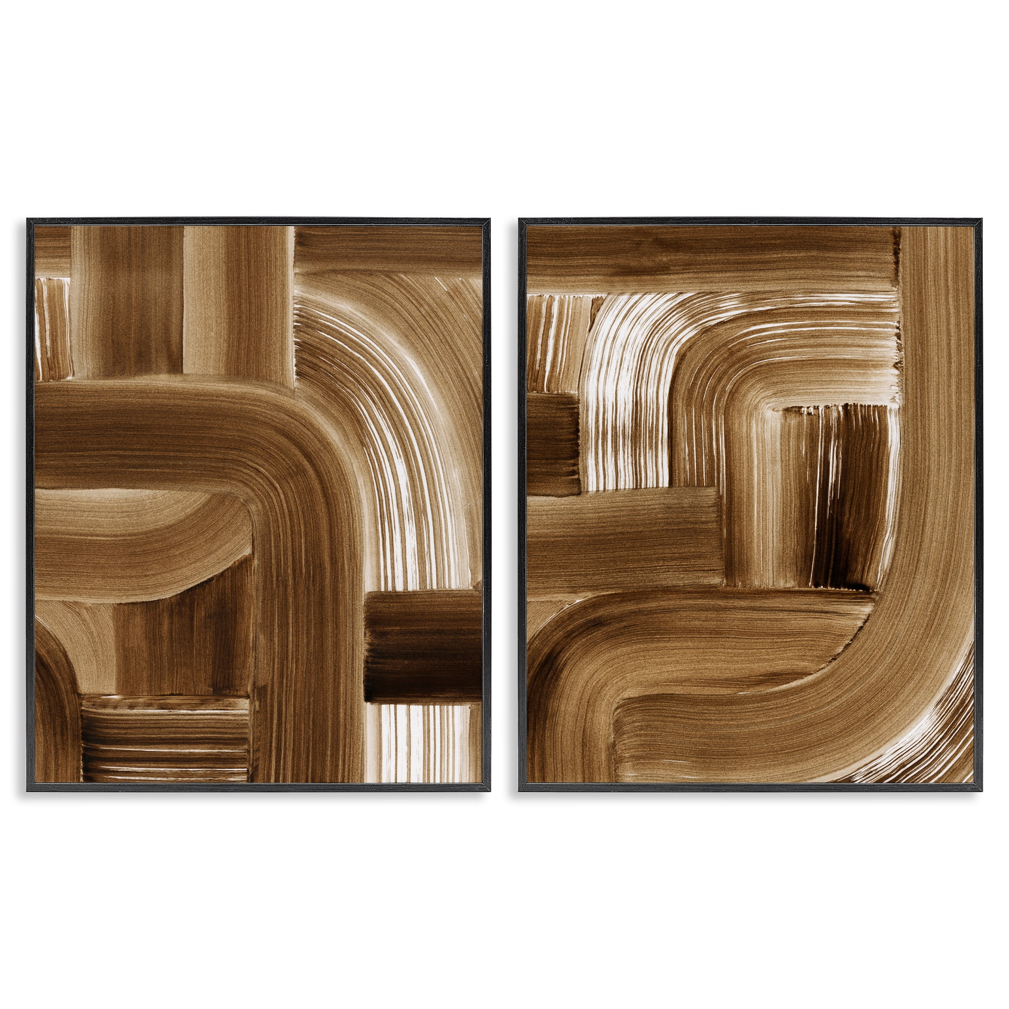 Stupell Industries Gentle Brown Brushstrokes Abstract Painting Black Framed Art Print Wall Art, 11 x 14, Set of 2