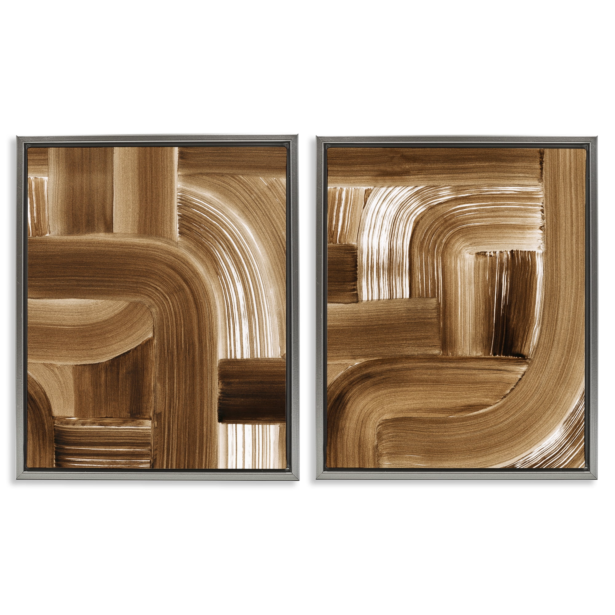 Stupell Industries Gentle Brown Brushstrokes Abstract Painting Gray Floater Framed Canvas Art Print Wall Art, 31 x 25, Set of 2