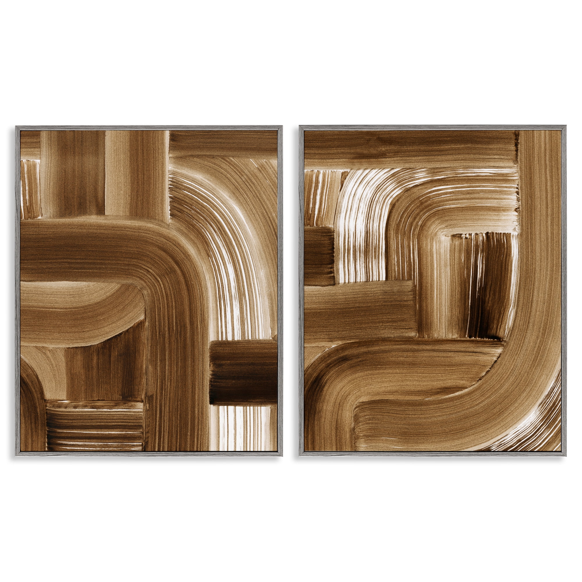 Stupell Industries Gentle Brown Brushstrokes Abstract Painting Gray Framed Art Print Wall Art, 11 x 14, Set of 2