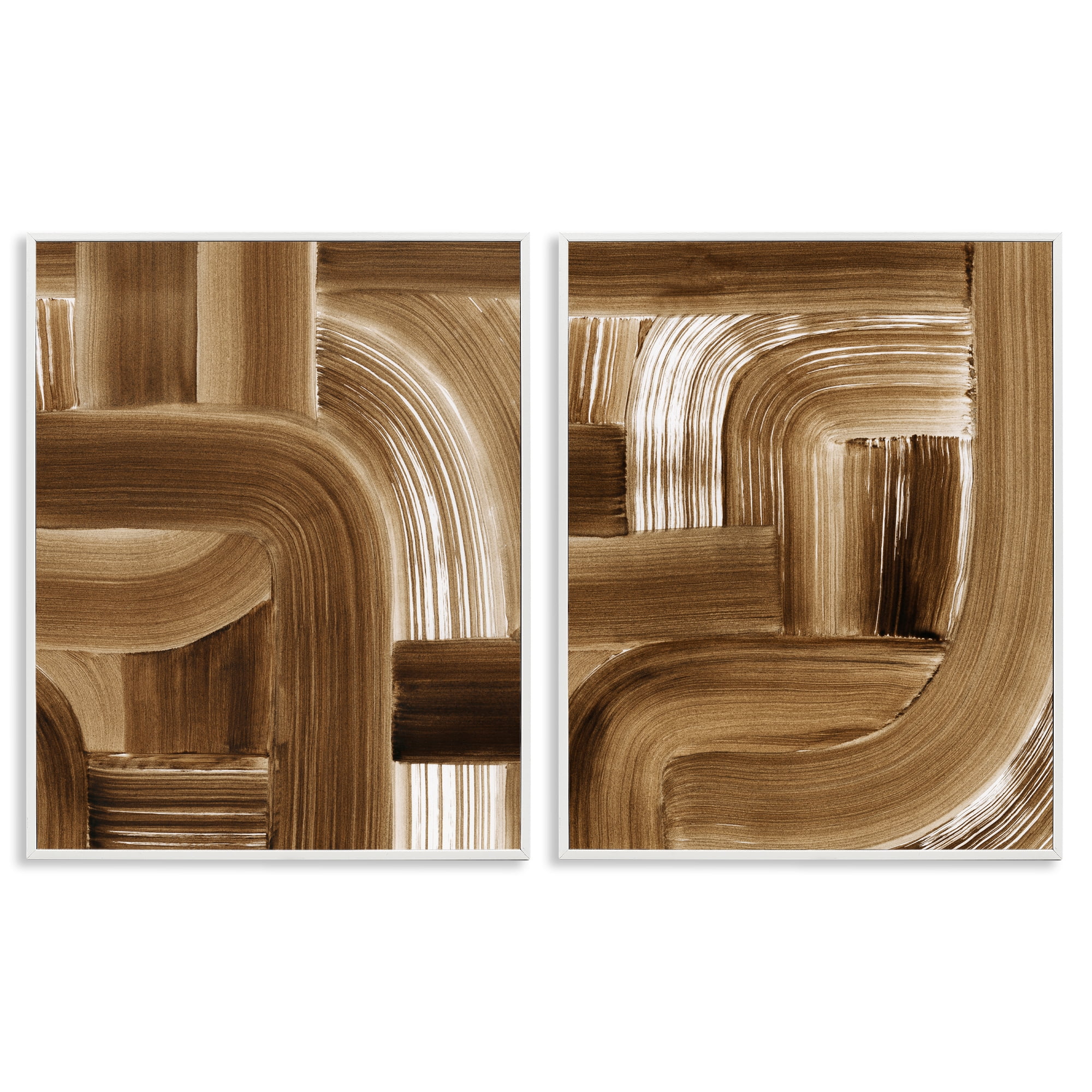 Stupell Industries Gentle Brown Brushstrokes Abstract Painting White Framed Art Print Wall Art, 11 x 14, Set of 2