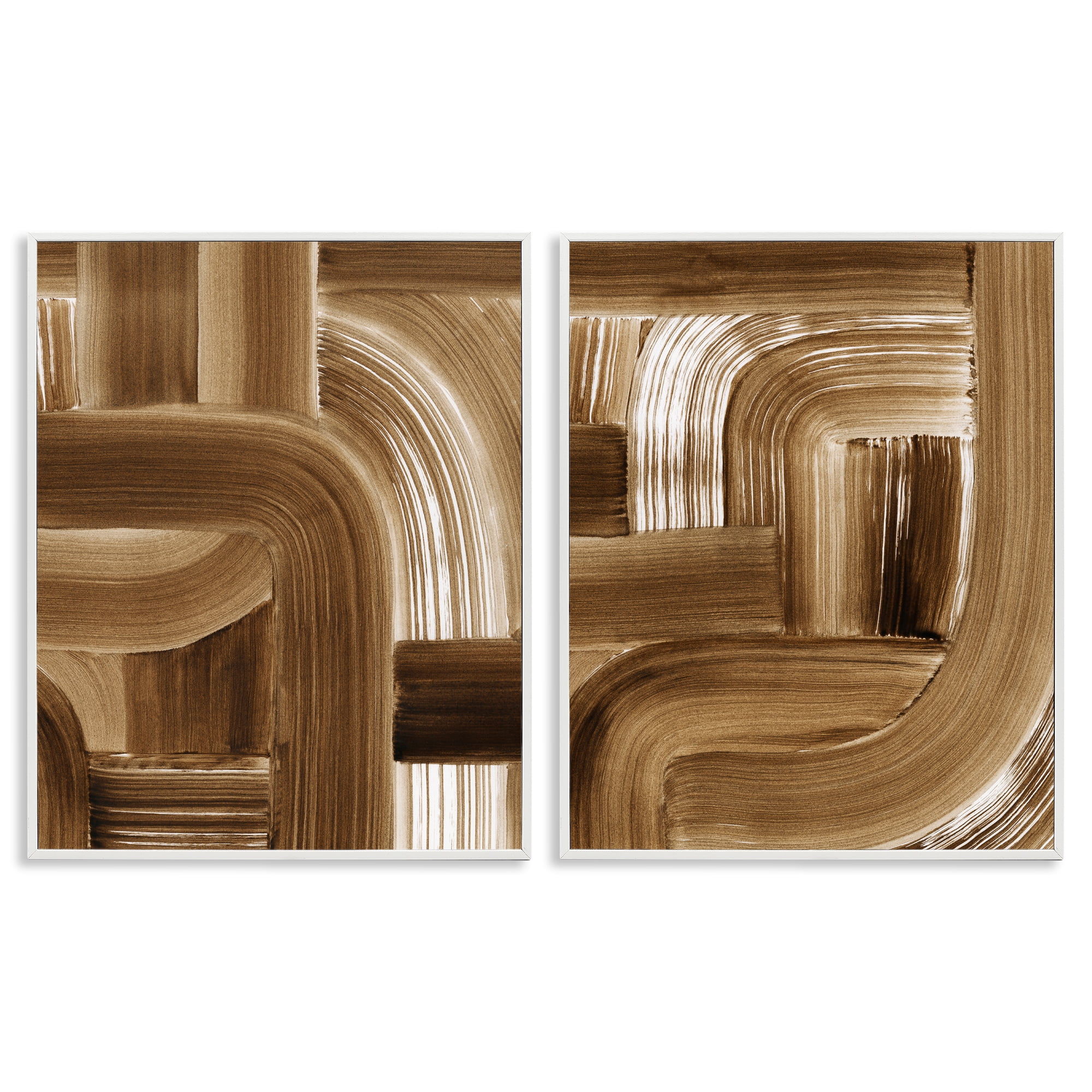 Stupell Industries Gentle Brown Brushstrokes Abstract Painting White Framed Art Print Wall Art, 16 x 20, Set of 2