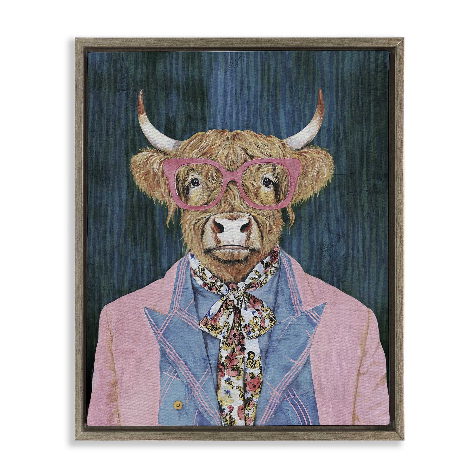 Stupell Industries Gentle Bull Portrait Brown Framed Floater Canvas Wall Art, design by Svetlana Aleynikova