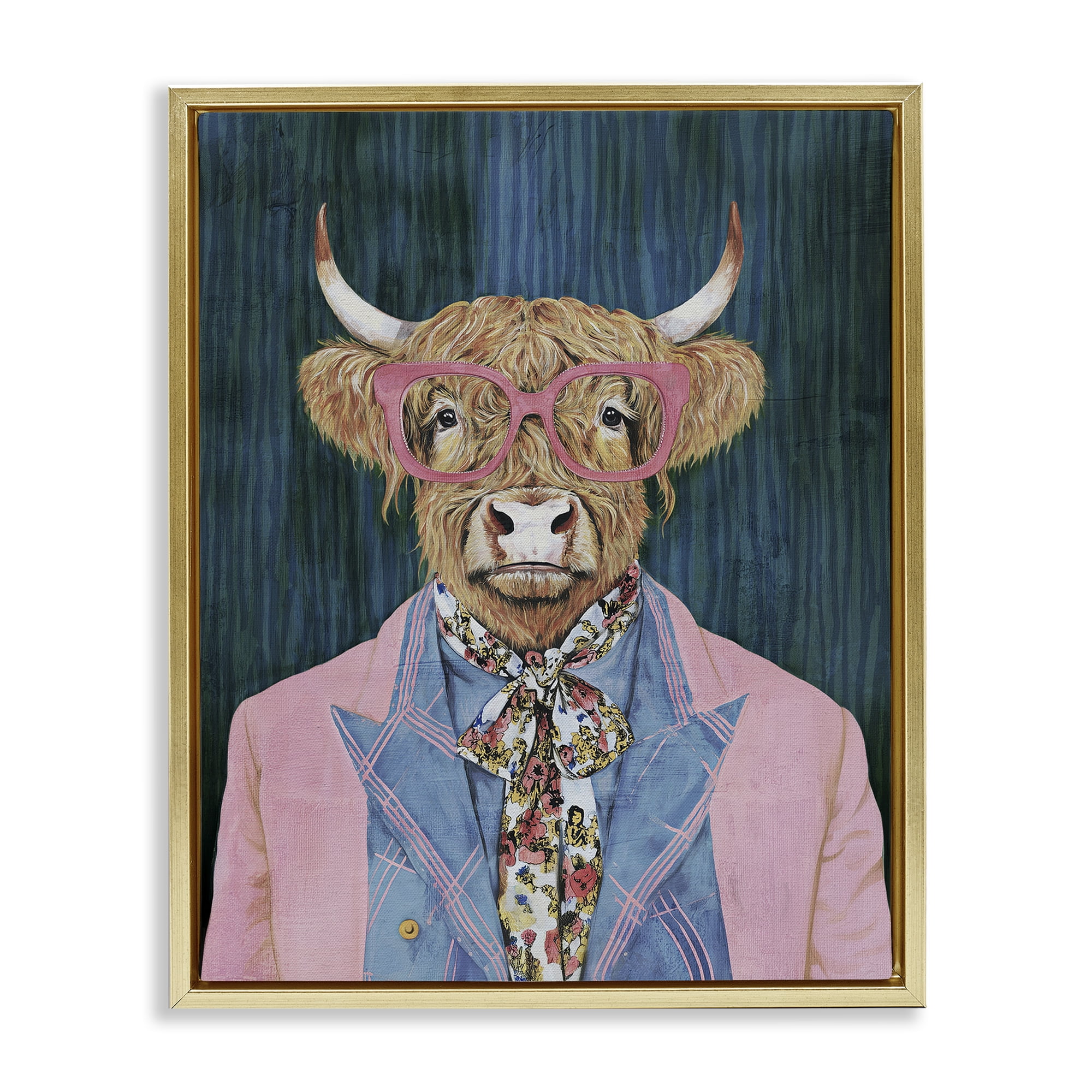 Stupell Industries Gentle Bull Portrait Gold Framed Floater Canvas Wall Art, design by Svetlana Aleynikova