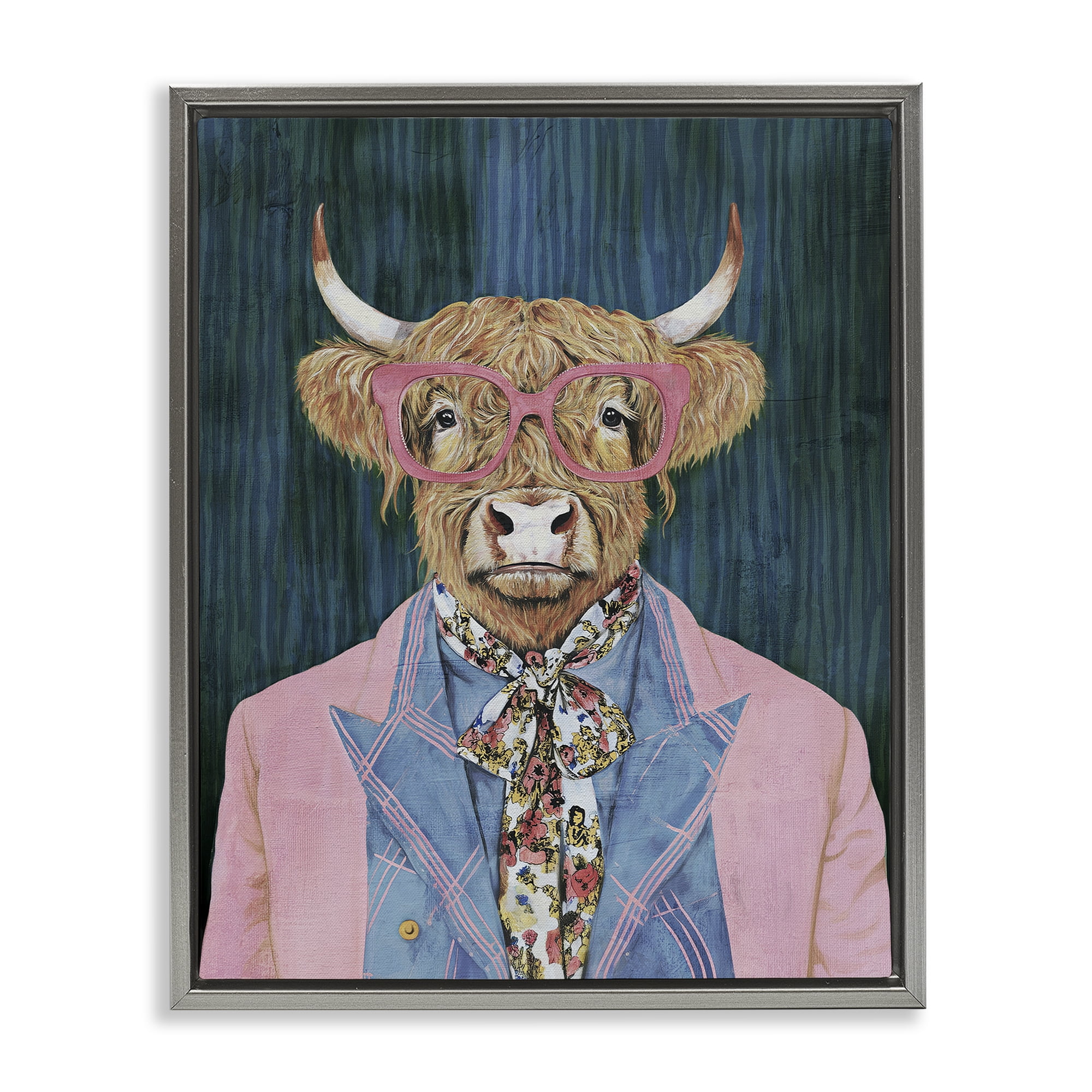Stupell Industries Gentle Bull Portrait Gray Framed Floater Canvas Wall Art, design by Svetlana Aleynikova