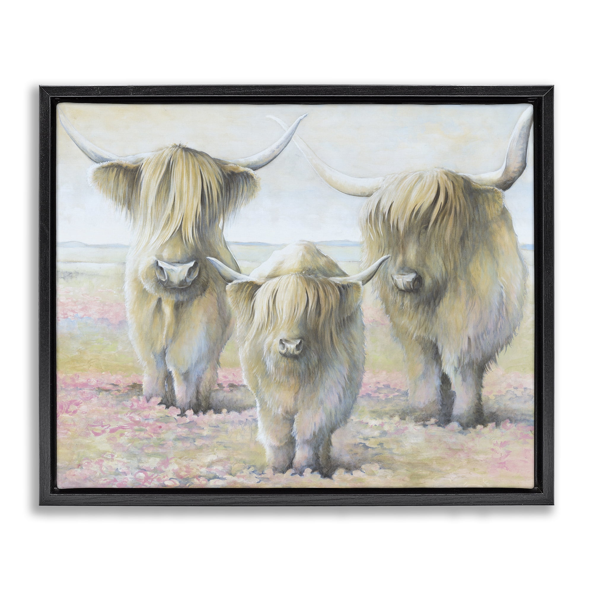 Stupell Industries Gentle Cattle Trio Animals & Insects Painting Black Floater Framed Canvas Art Print Wall Art, 21 x 17