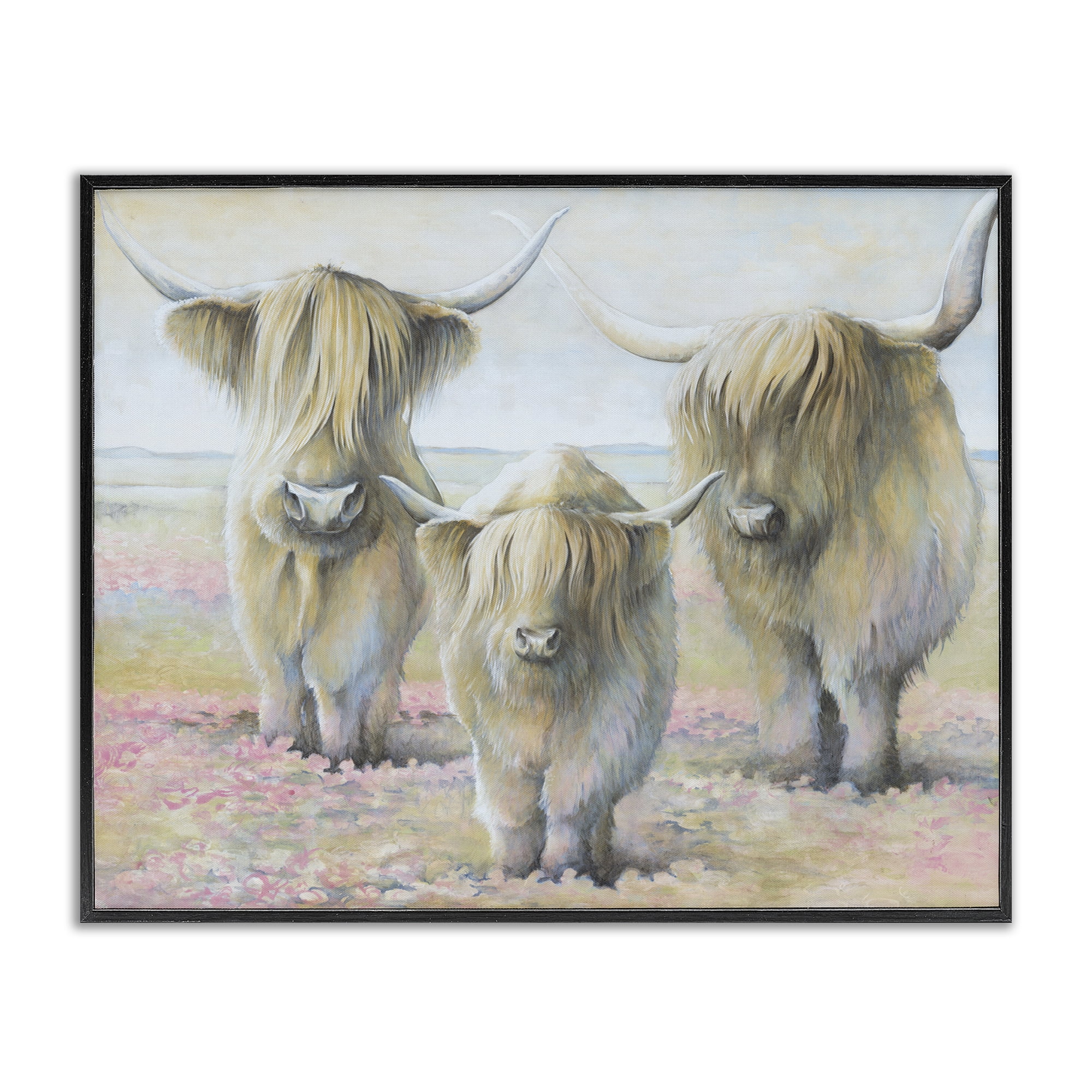 Stupell Industries Gentle Cattle Trio Animals & Insects Painting Black Framed Art Print Wall Art, 20 x 16