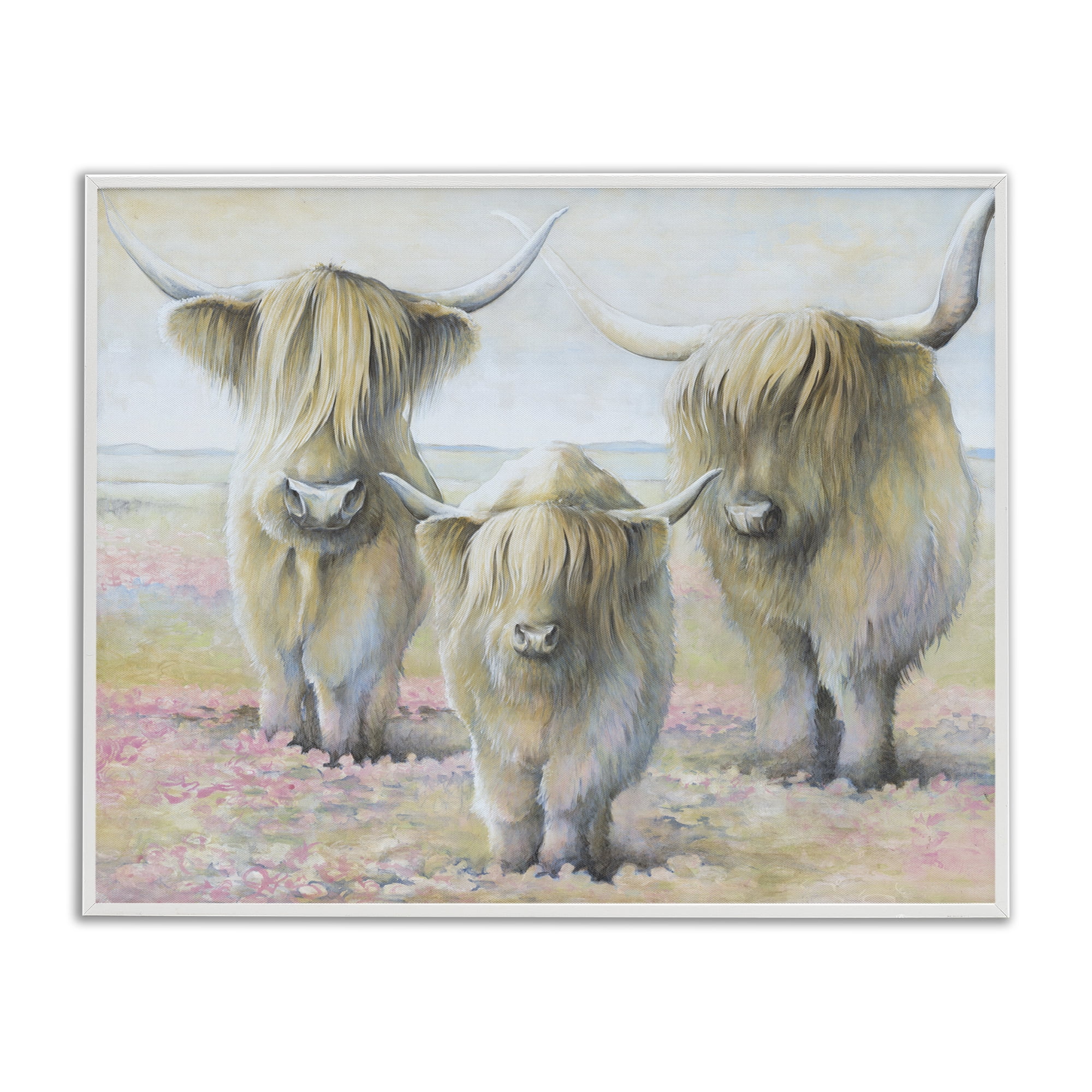 Stupell Industries Gentle Cattle Trio Animals & Insects Painting White Framed Art Print Wall Art, 20 x 16
