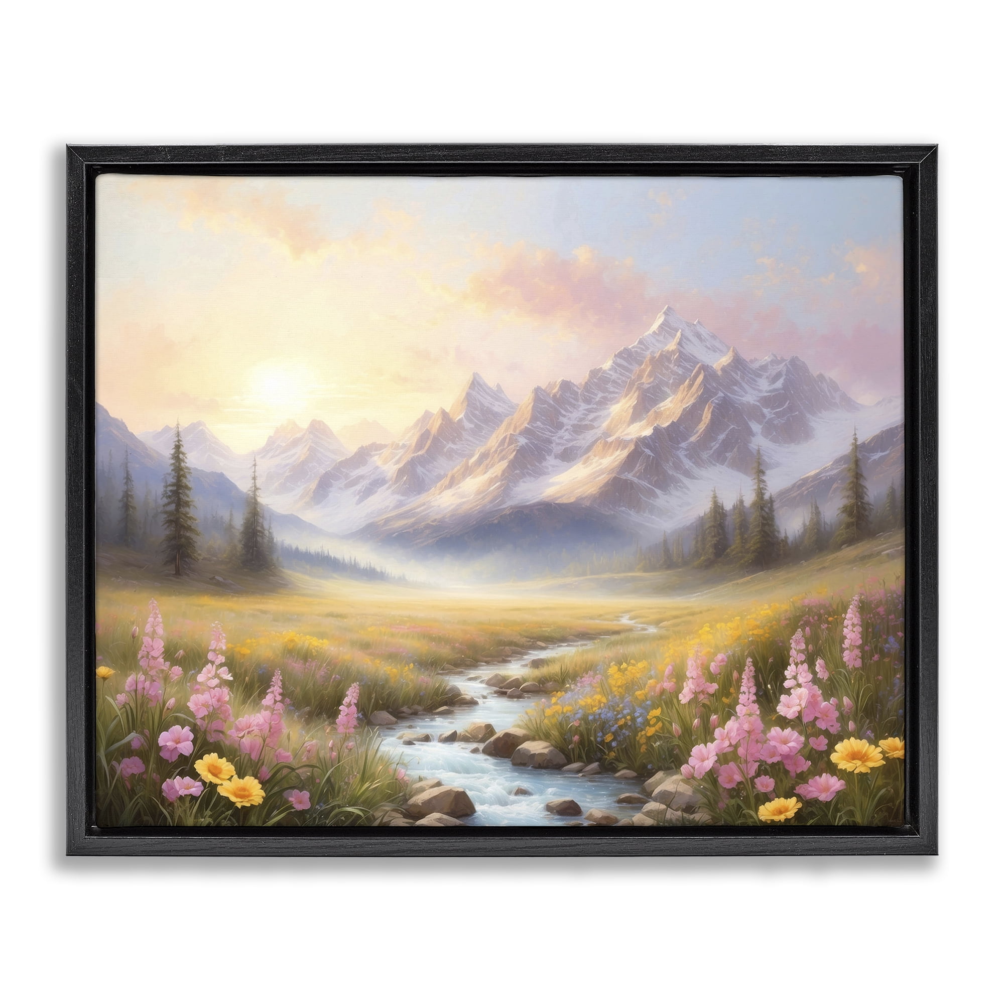 Stupell Industries Gentle Dawn Landscape Landscape Painting Black Floater Framed Art Print Wall Art, 31 x 25
