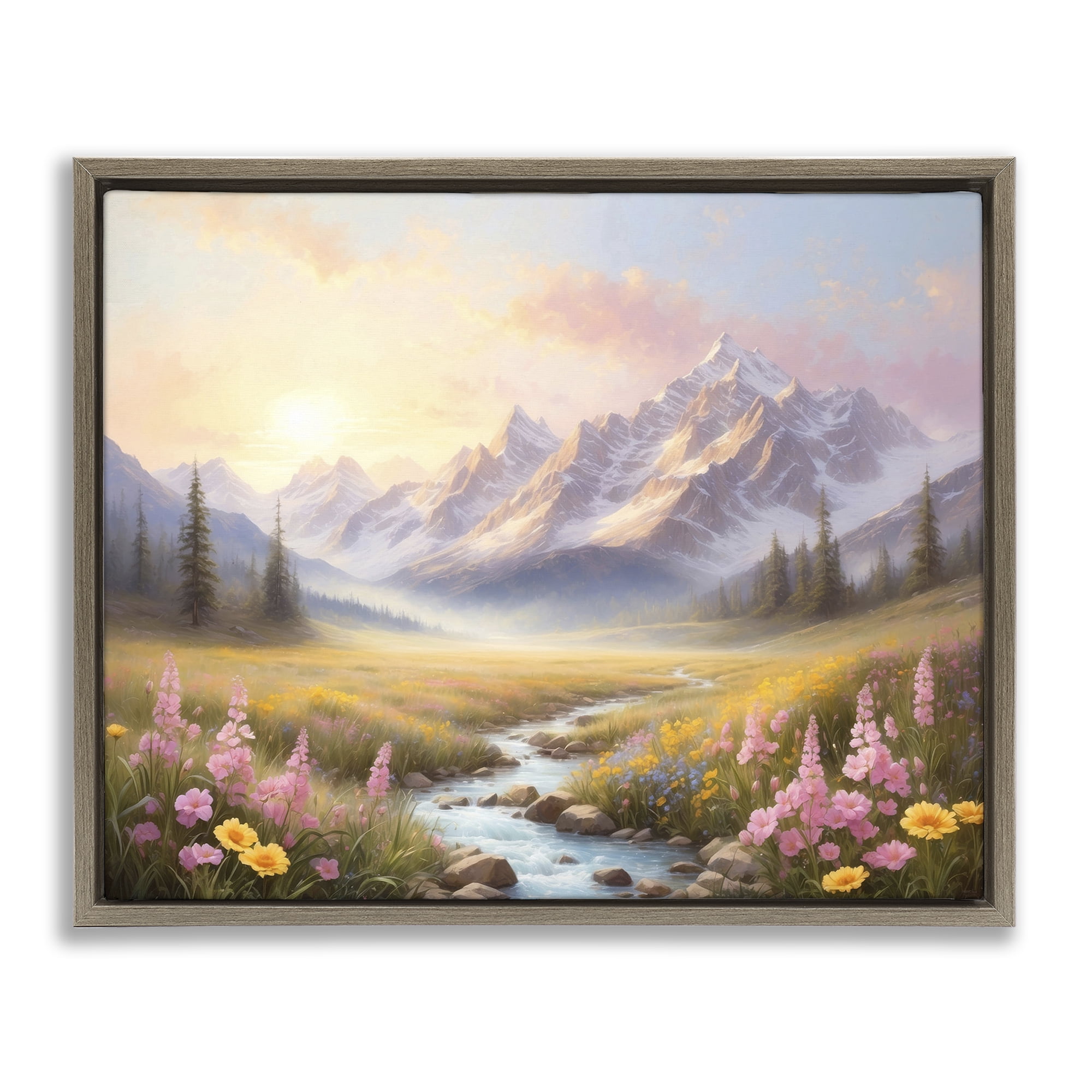 Stupell Industries Gentle Dawn Landscape Landscape Painting Brown Floater Framed Art Print Wall Art, 31 x 25