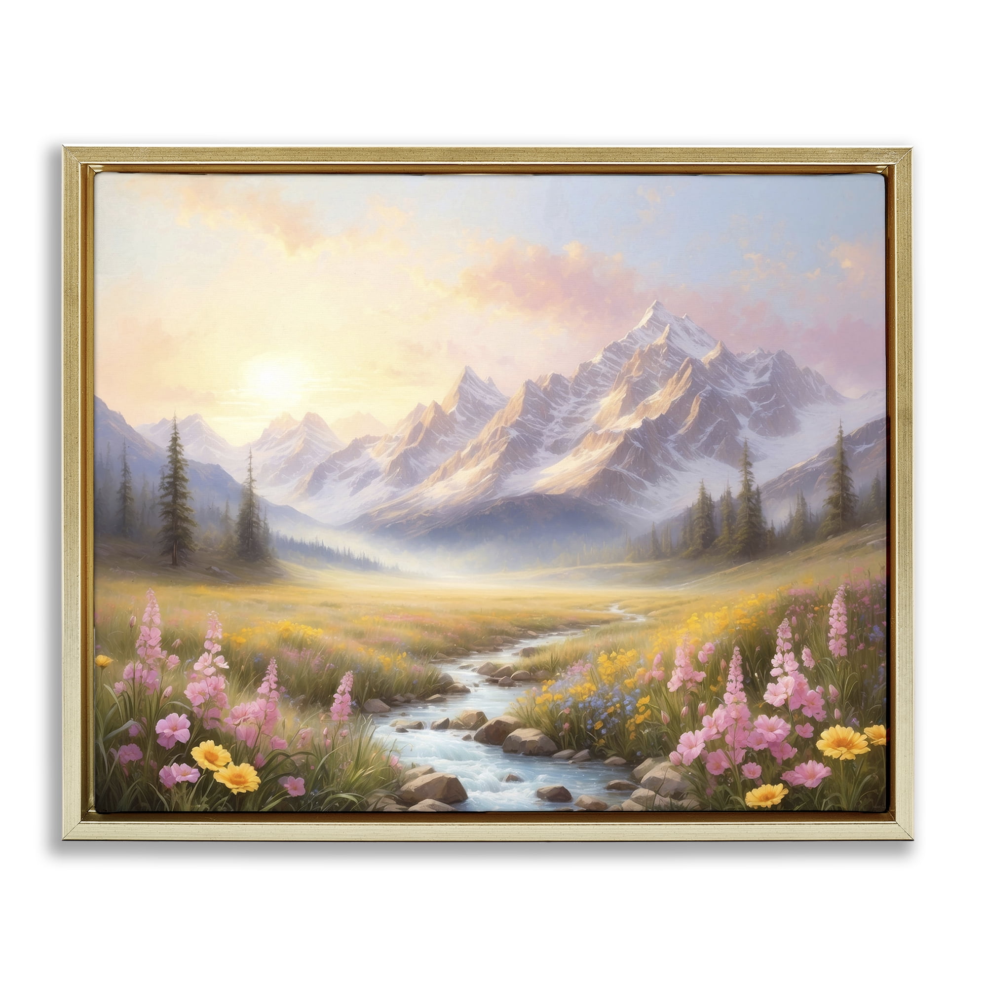 Stupell Industries Gentle Dawn Landscape Landscape Painting Gold Floater Framed Art Print Wall Art, 31 x 25