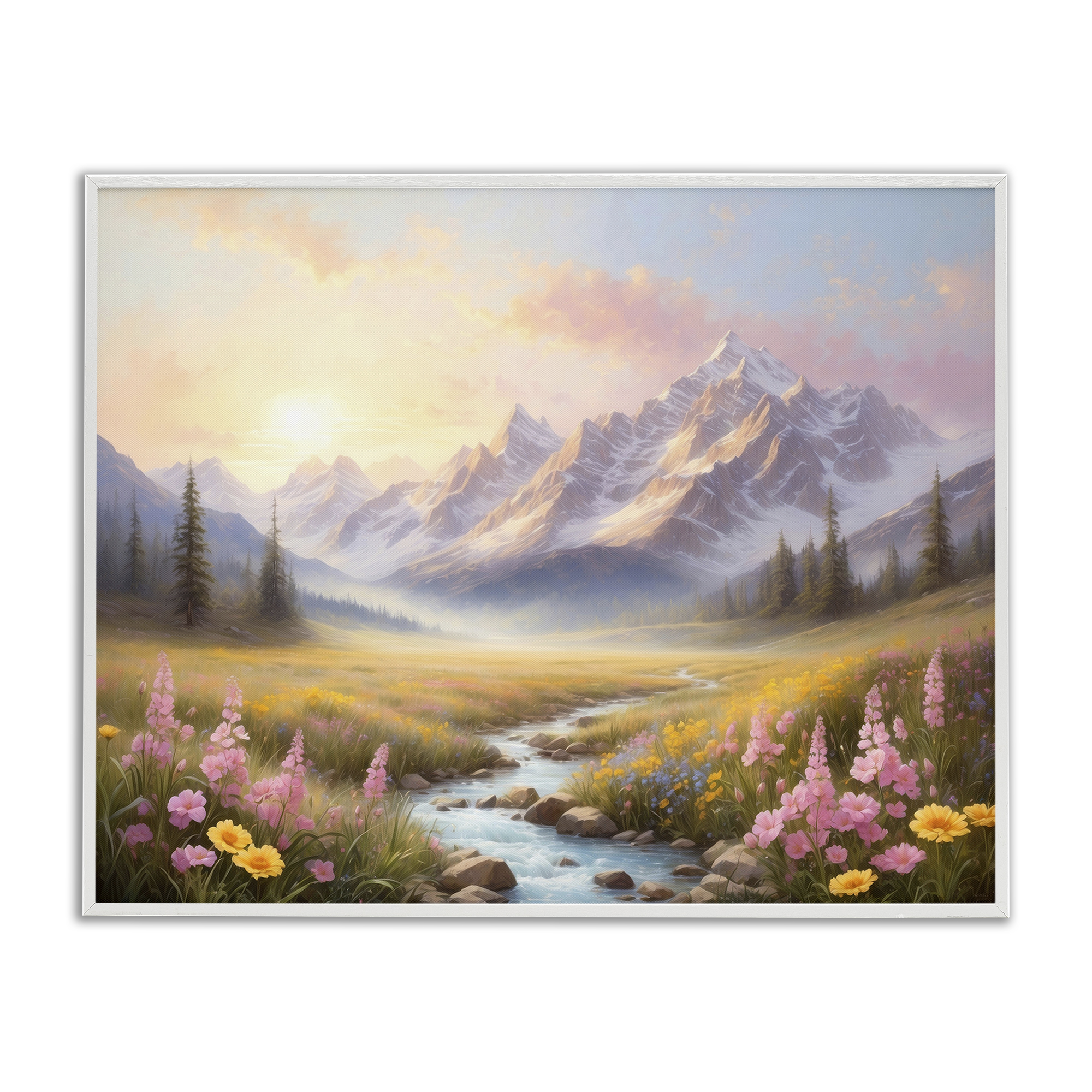 Stupell Industries Gentle Dawn Landscape Landscape Painting White Framed Art Print Wall Art, 20 x 16