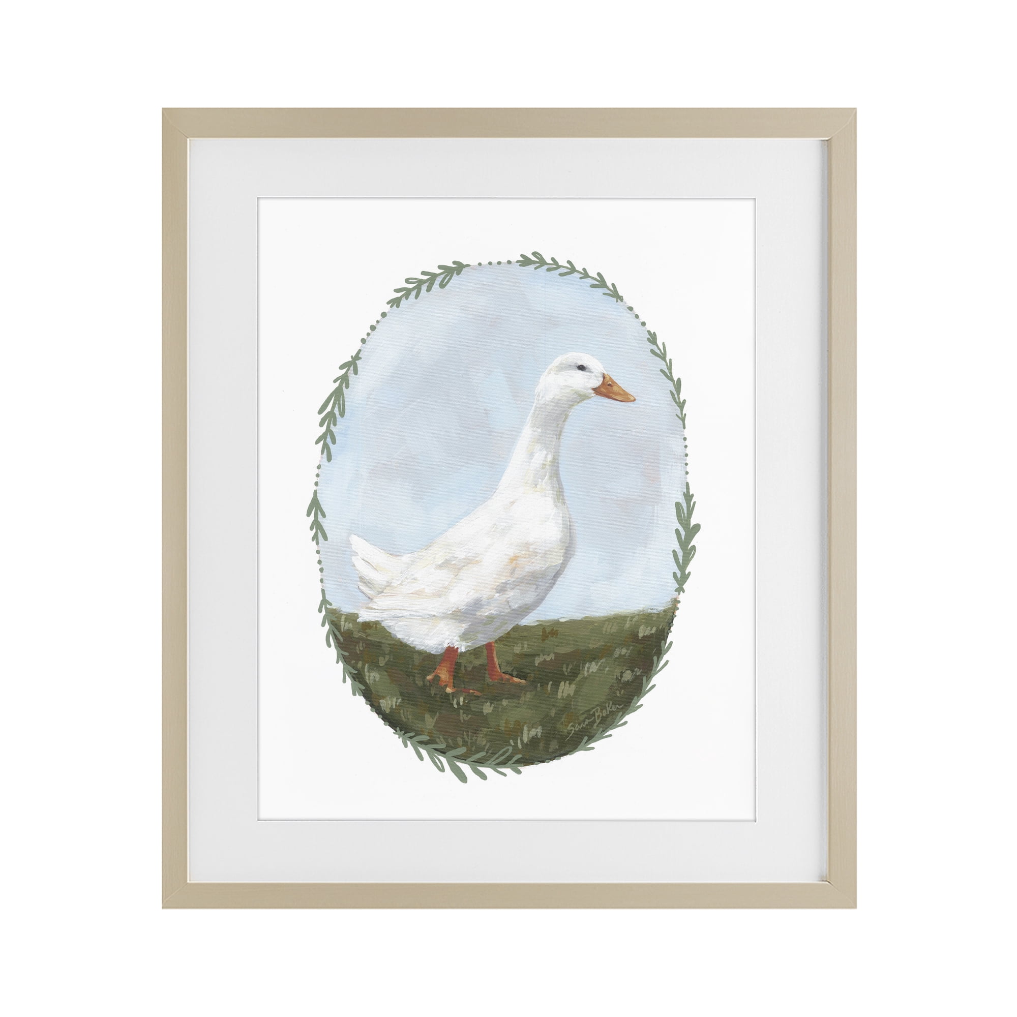 Stupell Industries Gentle Duck in Meadow Birch Framed Print Under Glass, design by Sara Baker