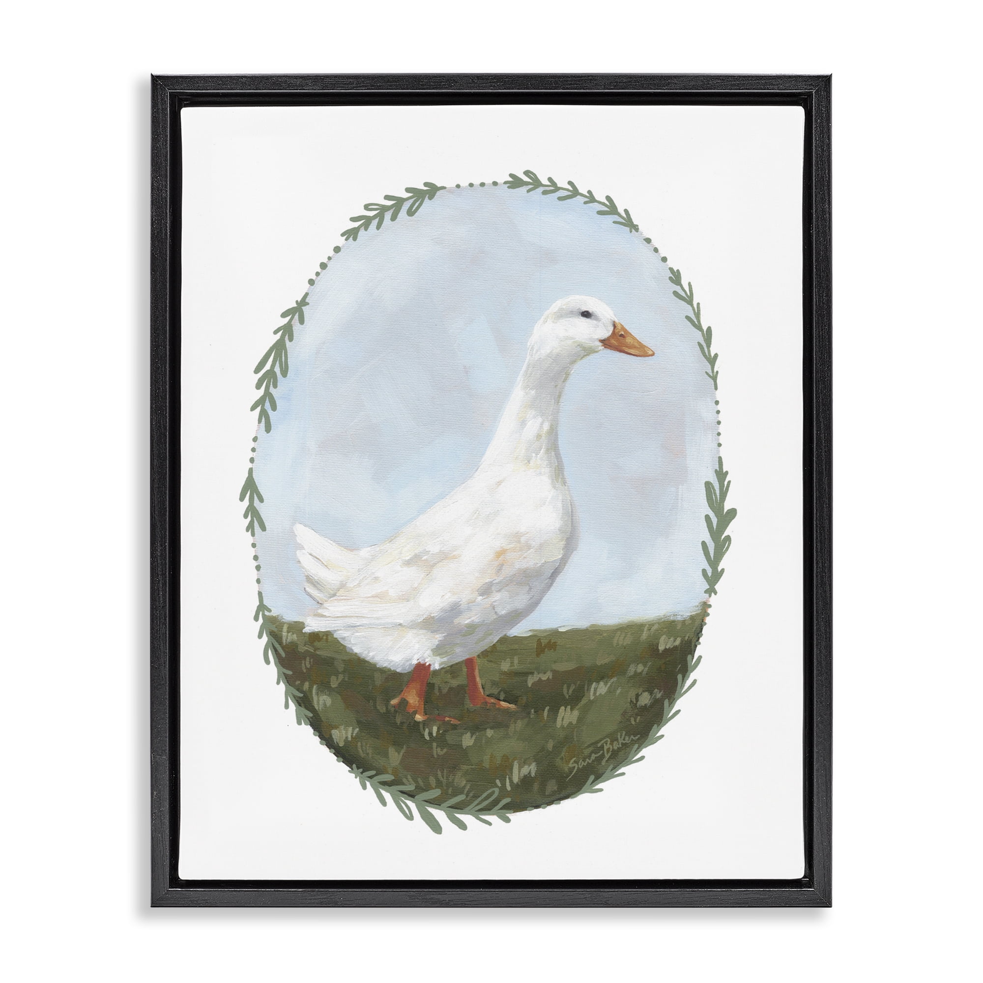 Stupell Industries Gentle Duck in Meadow Black Framed Floater Canvas Wall Art, design by Sara Baker