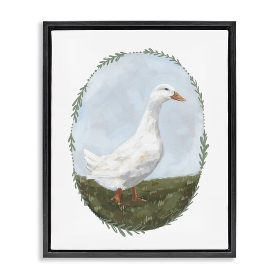 Stupell Industries Rustic Lodge Gentle Duck in Meadow Black Floating Frame Canvas Art, 25 x 31, by Sara Baker