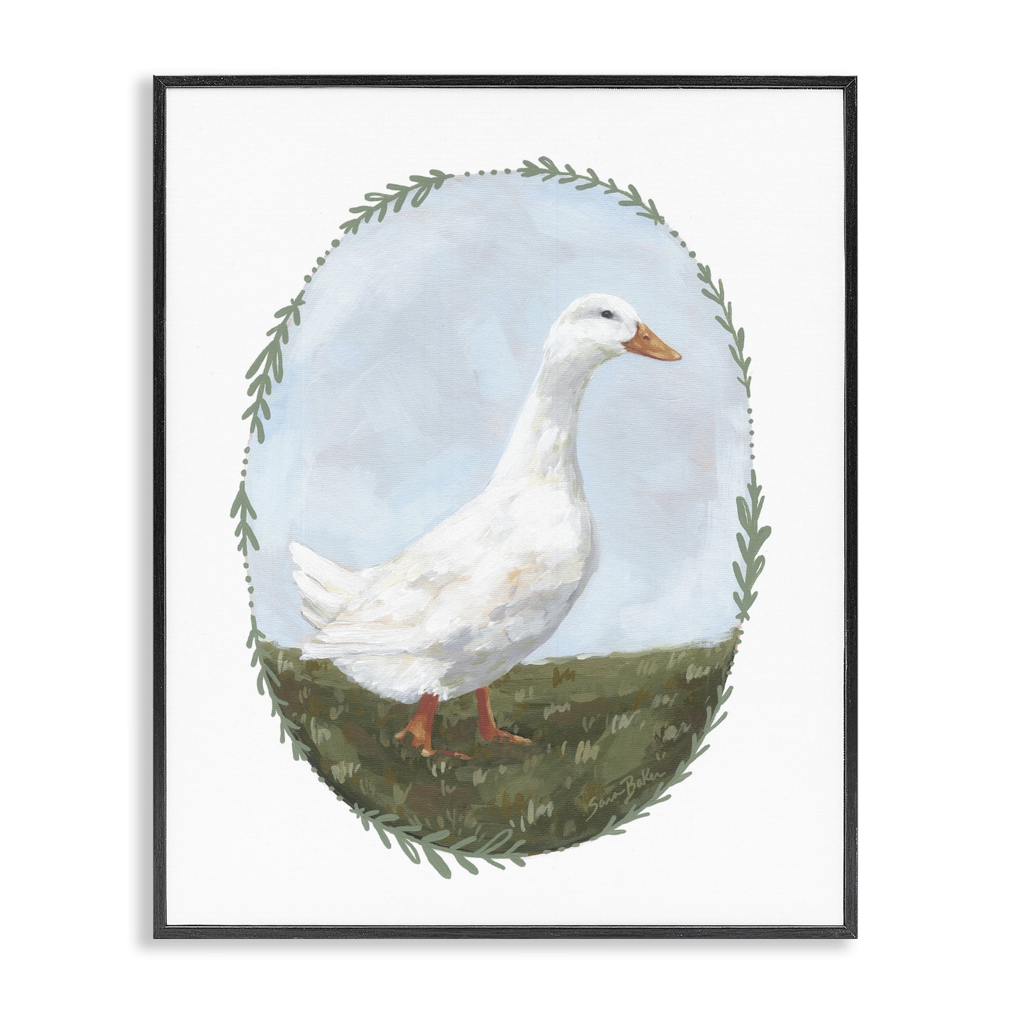 Stupell Industries Gentle Duck in Meadow Black Framed Giclee Art, design by Sara Baker