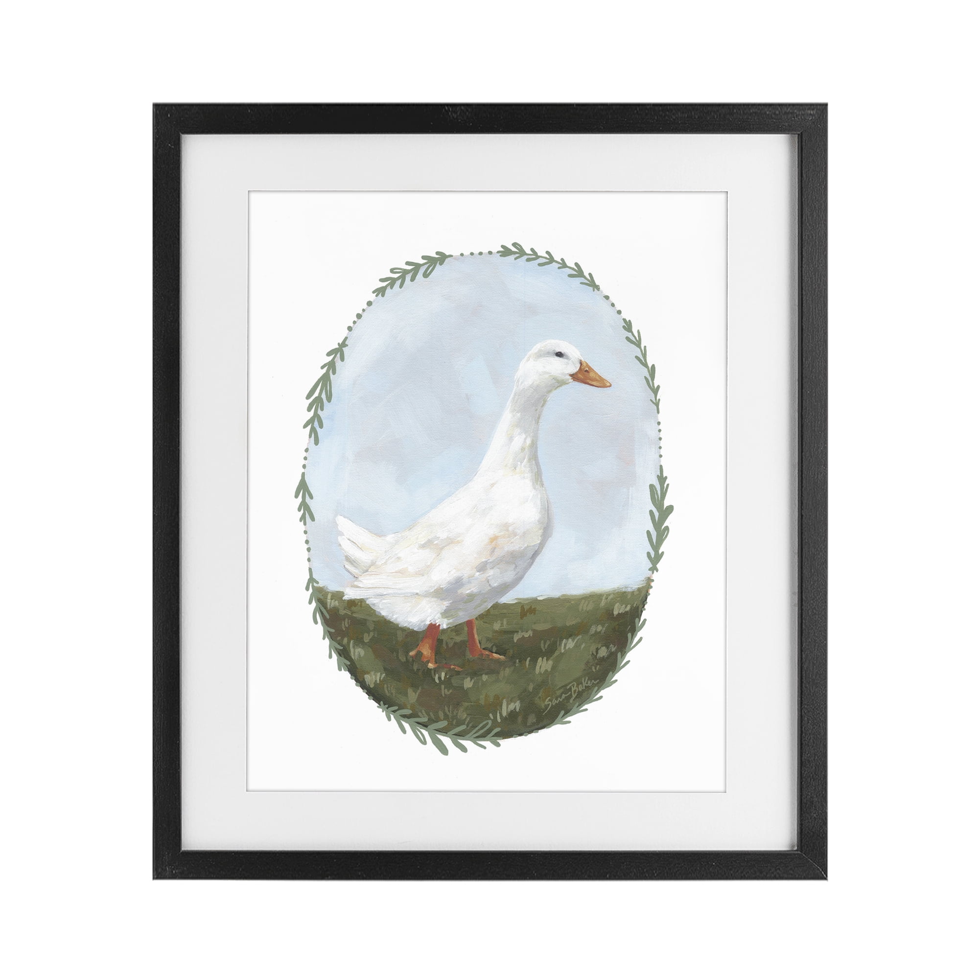 Stupell Industries Gentle Duck in Meadow Black Framed Print Under Glass, design by Sara Baker