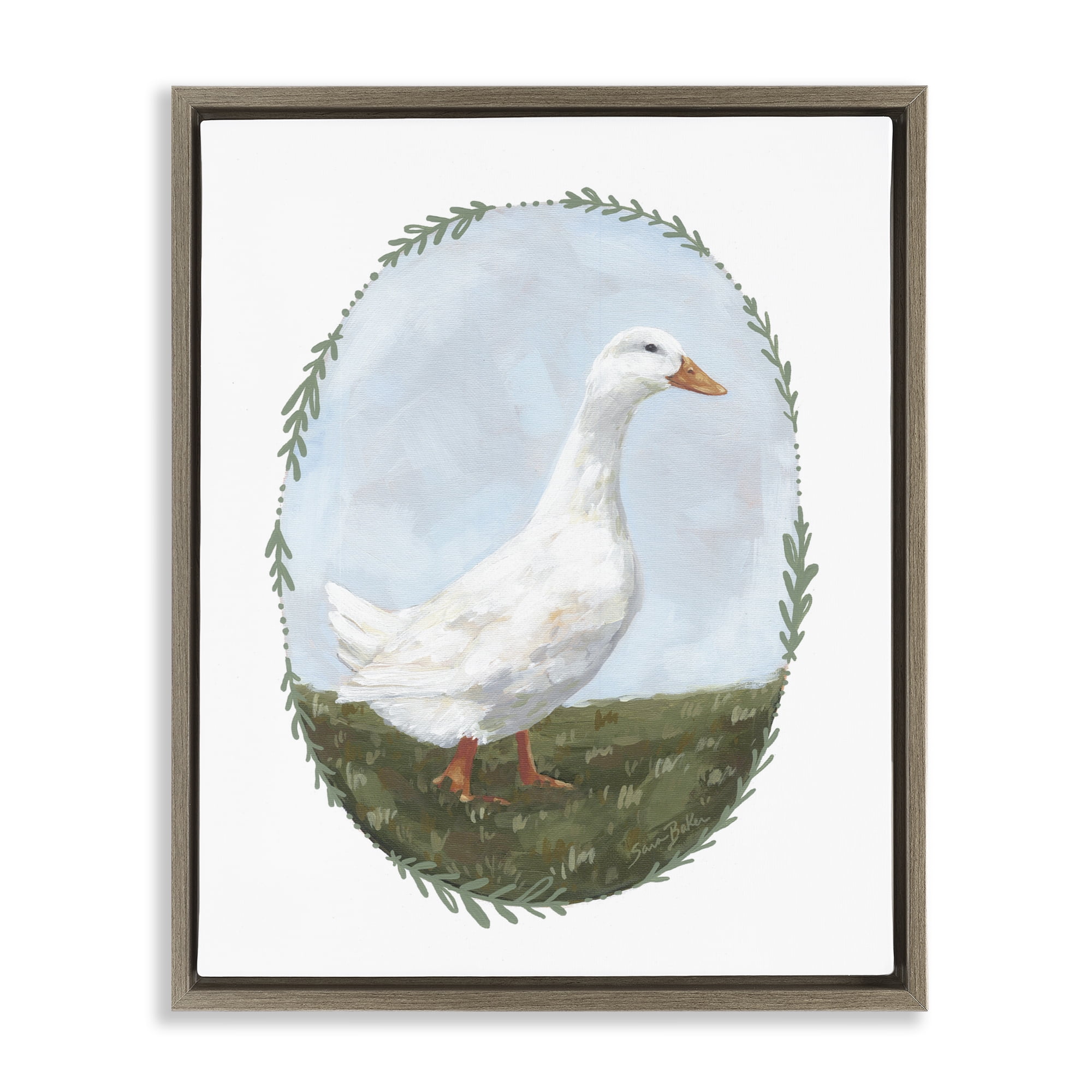 Stupell Industries Gentle Duck in Meadow Brown Framed Floater Canvas Wall Art, design by Sara Baker
