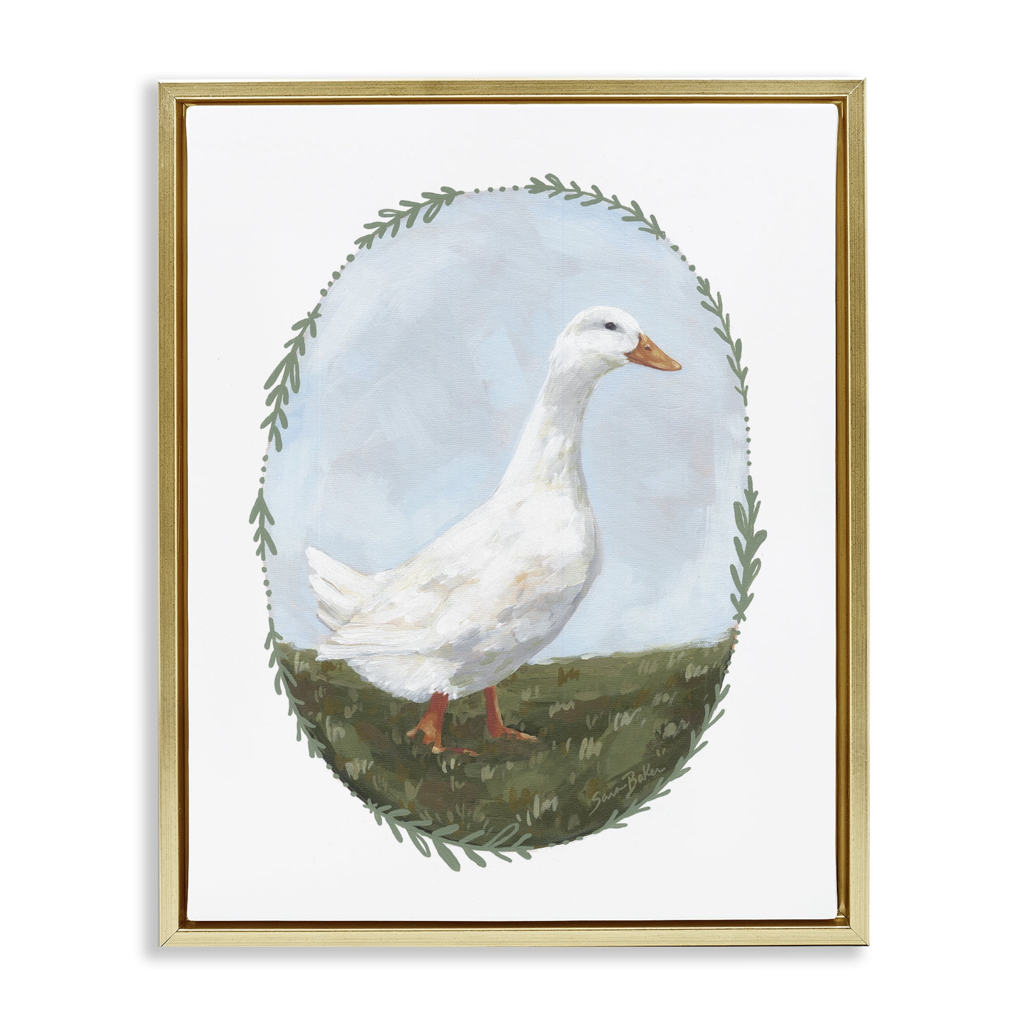 Stupell Industries Gentle Duck in Meadow Gold Framed Floater Canvas Wall Art, design by Sara Baker