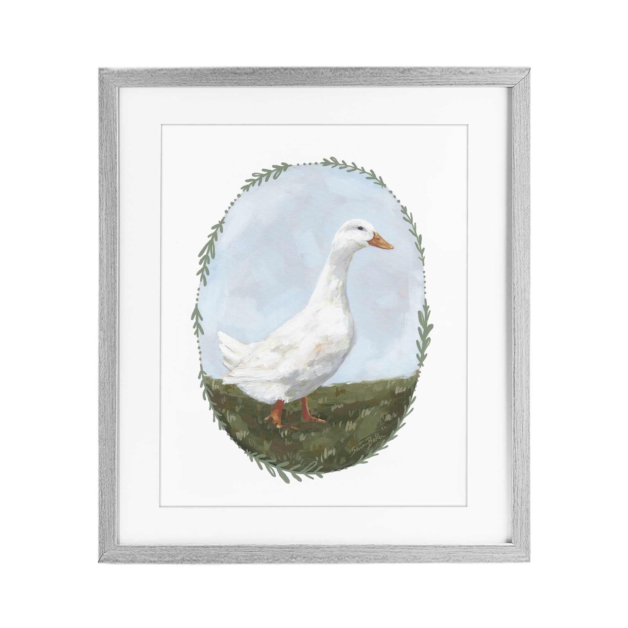 Stupell Industries Gentle Duck in Meadow Gray Framed Print Under Glass, design by Sara Baker