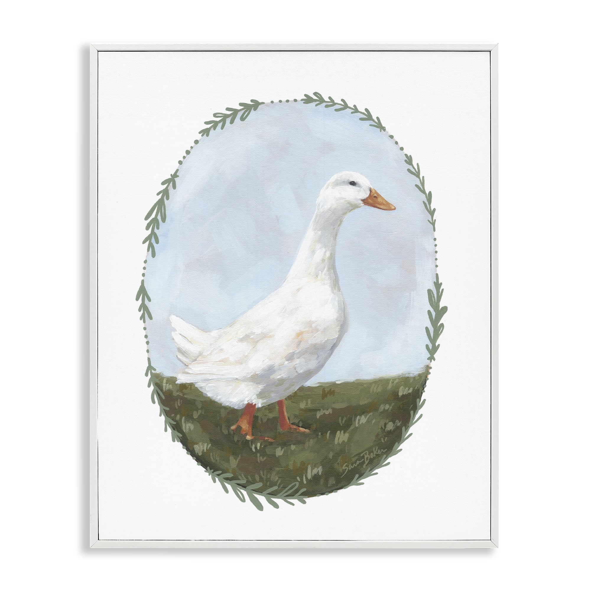 Stupell Industries Gentle Duck in Meadow White Framed Giclee Art, design by Sara Baker