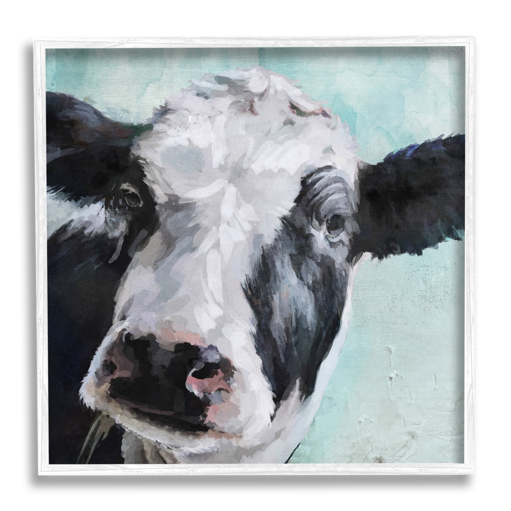Stupell Industries Gentle Farm Cow Painting on Blue, 12 x 12,Design by Main Line Studio