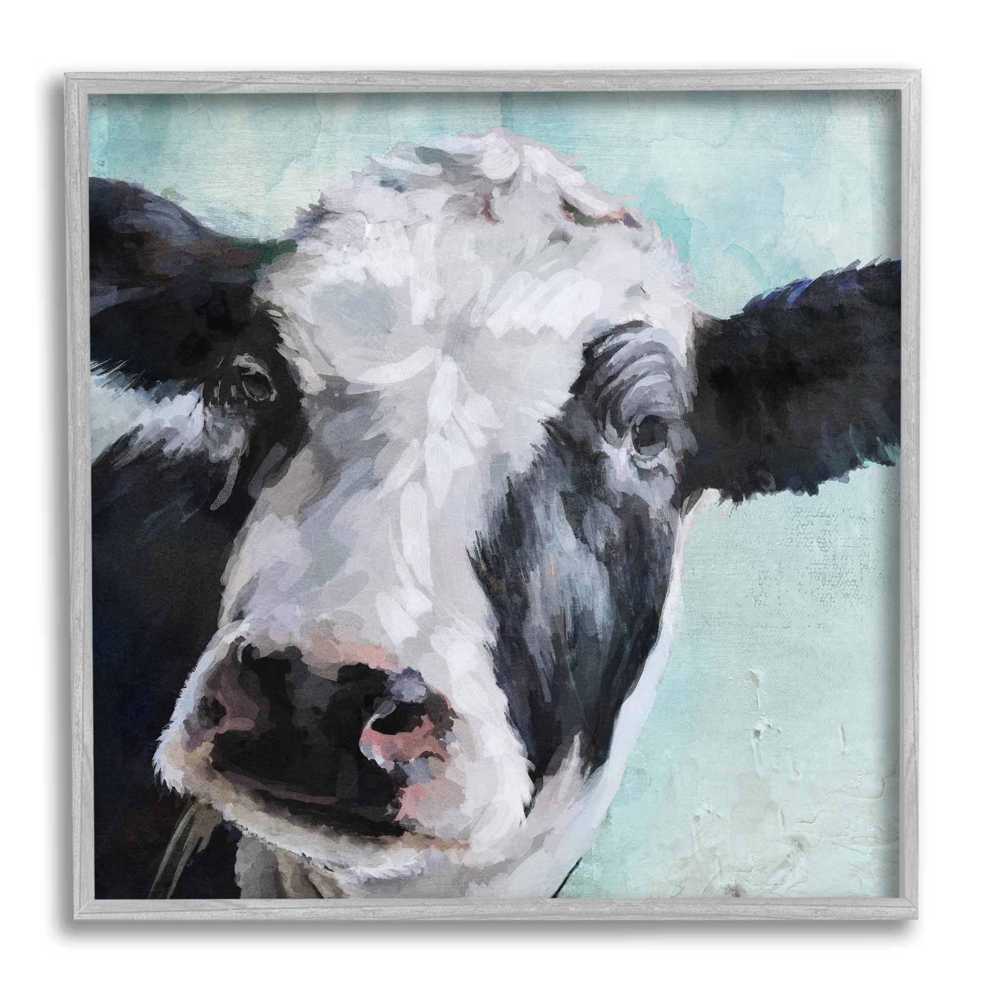 Stupell Industries Gentle Farm Cow Painting on Blue Animals & Insects