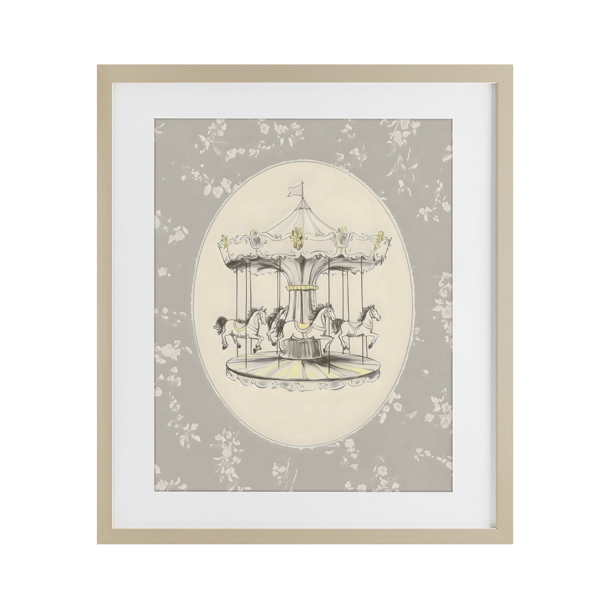 Stupell Industries Gentle Floral Carousel Birch Framed Print Under Glass, design by Arlington Prints