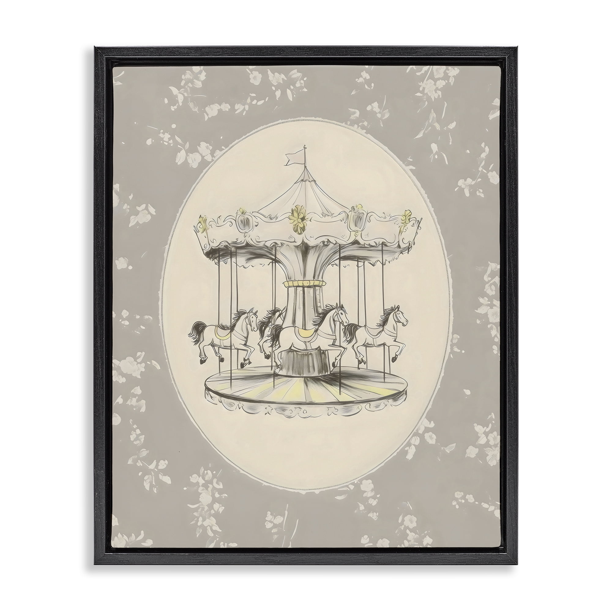 Stupell Industries Gentle Floral Carousel Black Framed Floater Canvas Wall Art, design by Arlington Prints