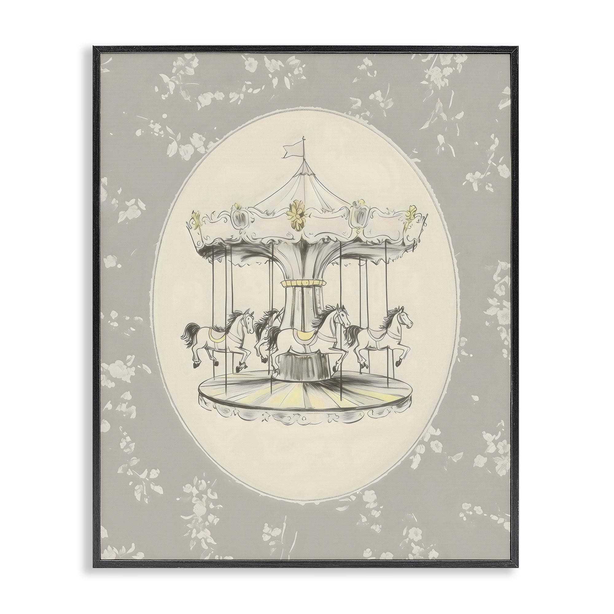 Stupell Industries Gentle Floral Carousel Black Framed Giclee Art, design by Arlington Prints