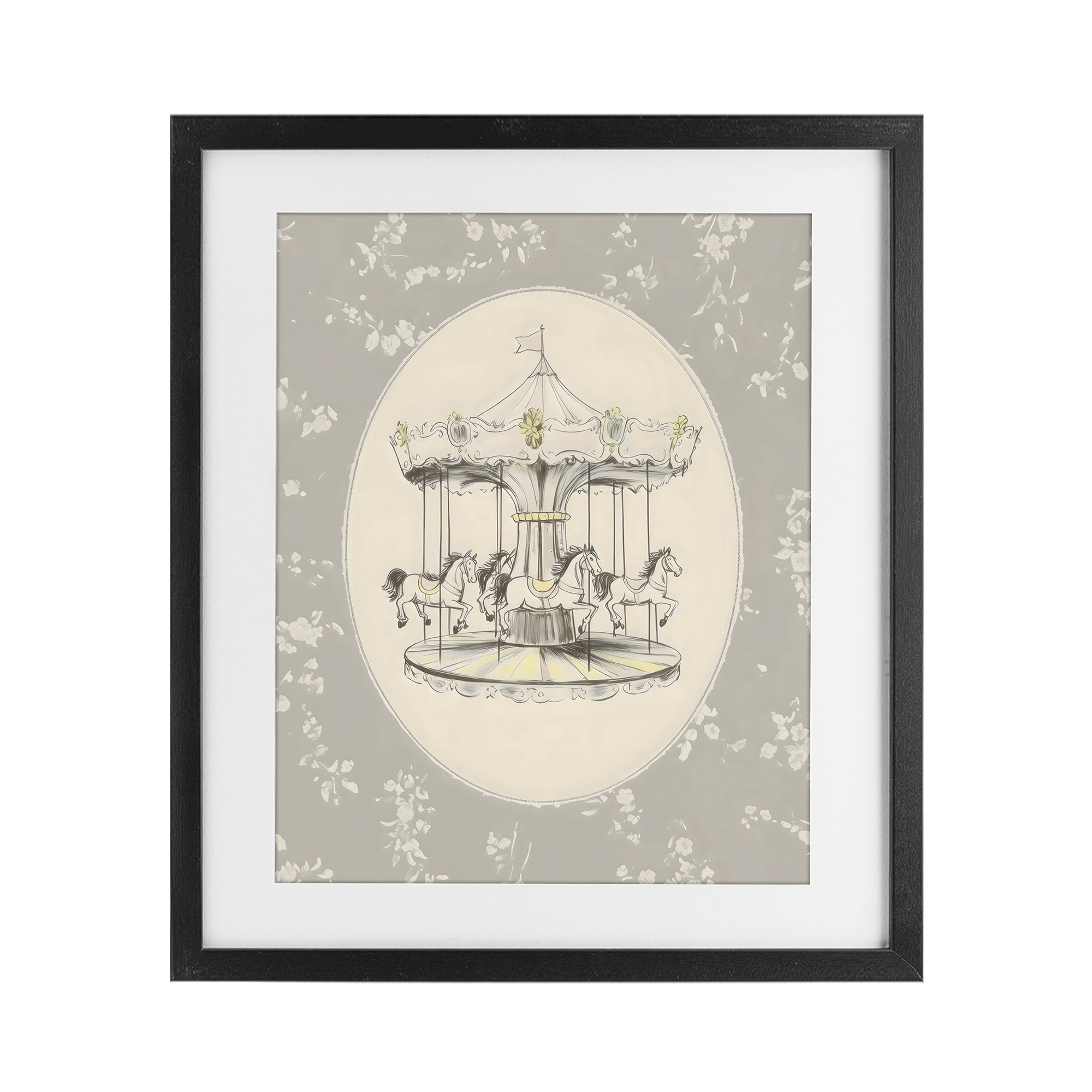 Stupell Industries Gentle Floral Carousel Black Framed Print Under Glass, design by Arlington Prints
