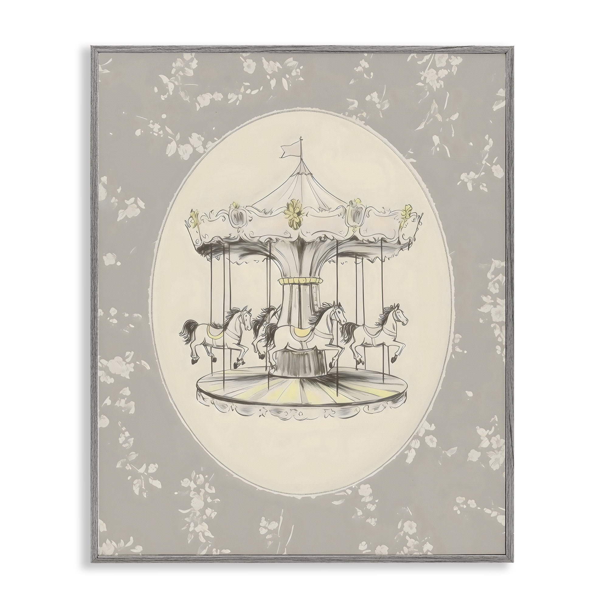 Stupell Industries Gentle Floral Carousel Gray Framed Giclee Art, design by Arlington Prints