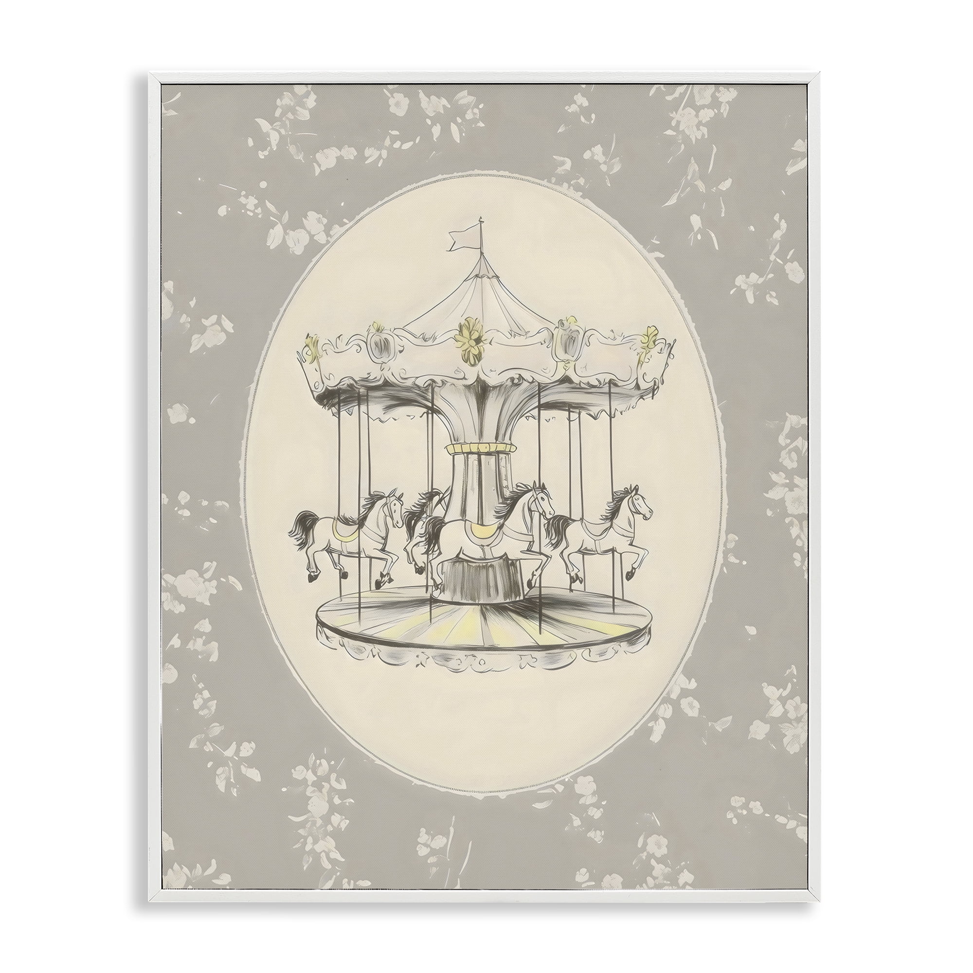 Stupell Industries Gentle Floral Carousel White Framed Giclee Art, design by Arlington Prints