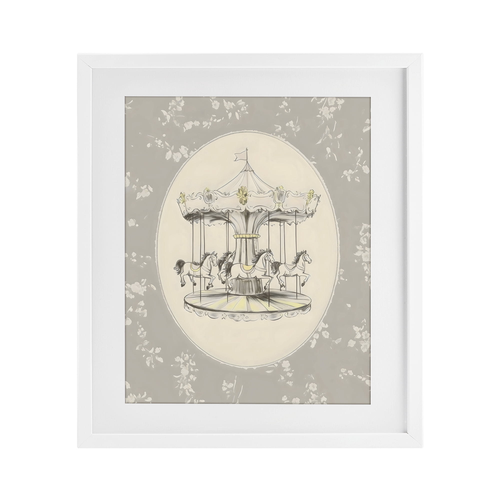 Stupell Industries Gentle Floral Carousel White Framed Print Under Glass, design by Arlington Prints