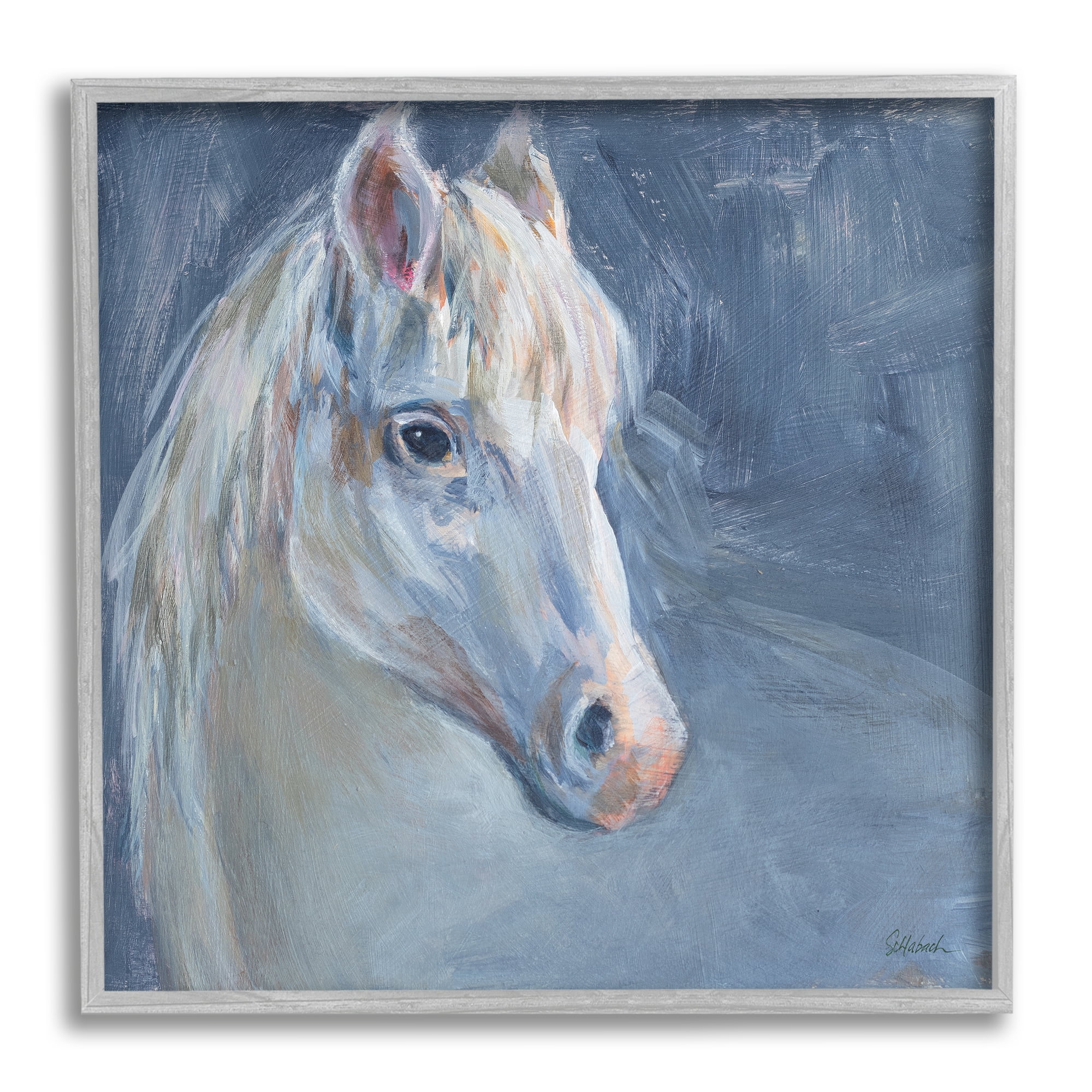 Stupell Industries Gentle Gray Horse Painting Animals & Insects Painting Gray Framed Art Print Wall Art, 17 x 17