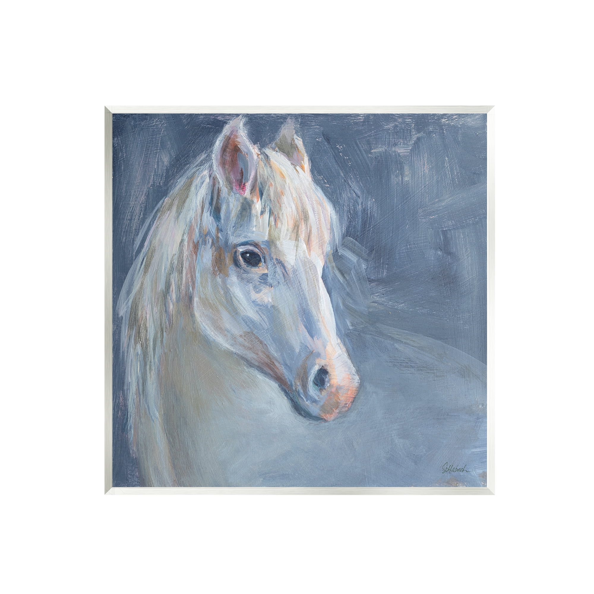 Gentle Gray Horse Painting on MDF Wood Plaque, 12 x 12