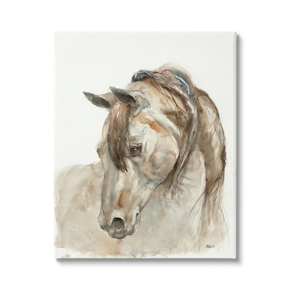 Stupell Industries Gentle Horse Portrait Farm Animal Watercolor Detail Painting Gallery Wrapped Canvas Print Wall Art, Design by Patti Mann
