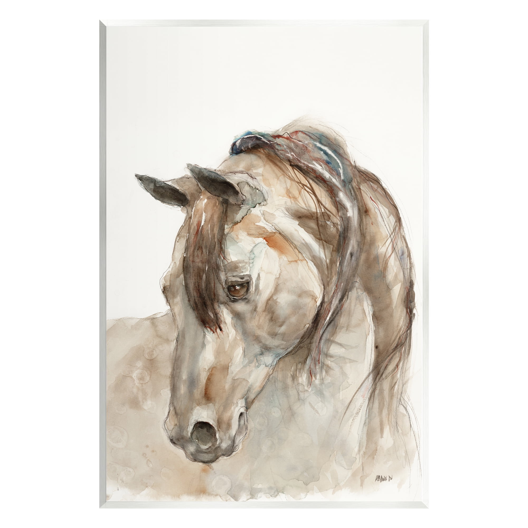 Gentle Horse Portrait Watercolor Wood Wall Art