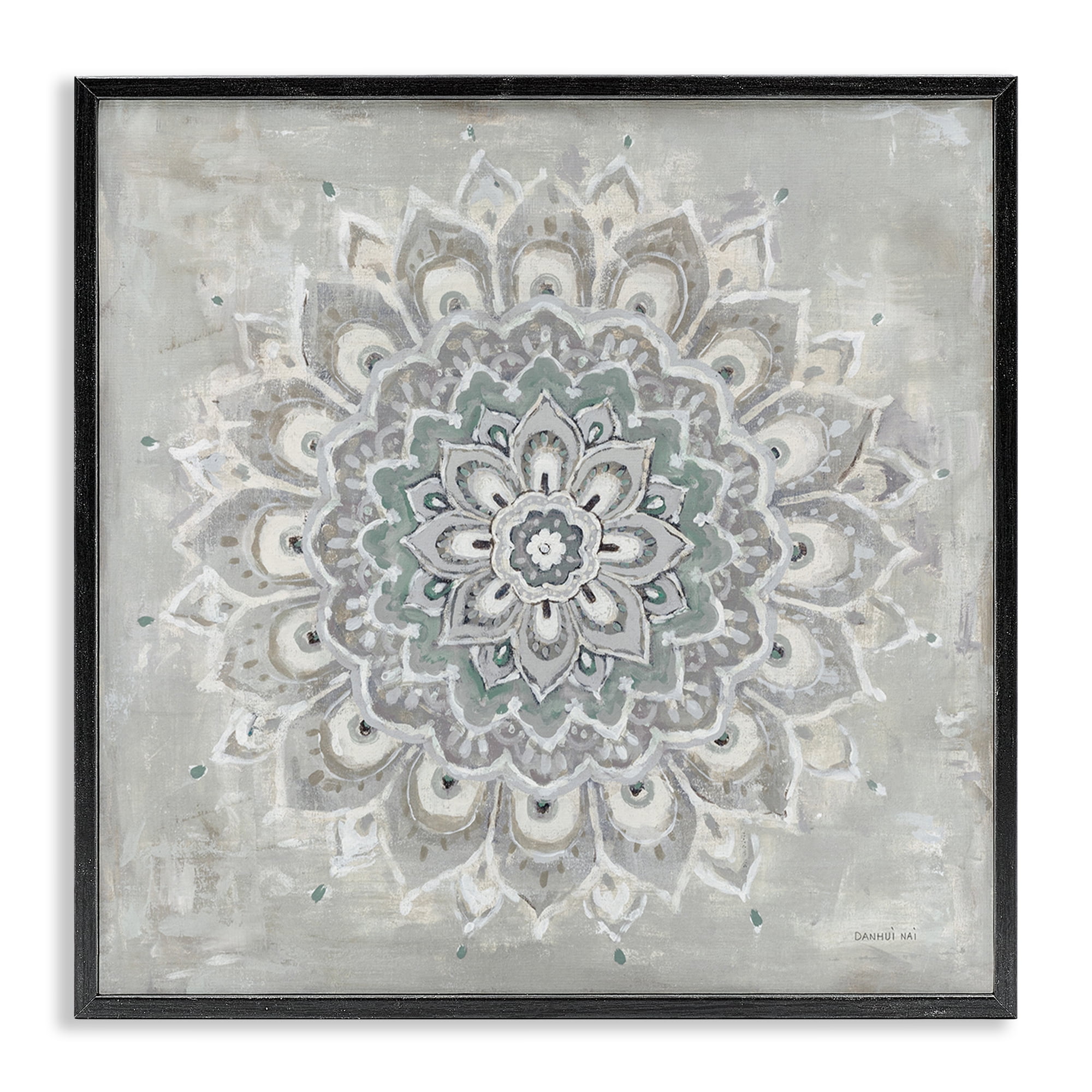 Stupell Industries Gentle Mandala Flower Abstract Painting Black Framed Art Print Wall Art, 24 x 24