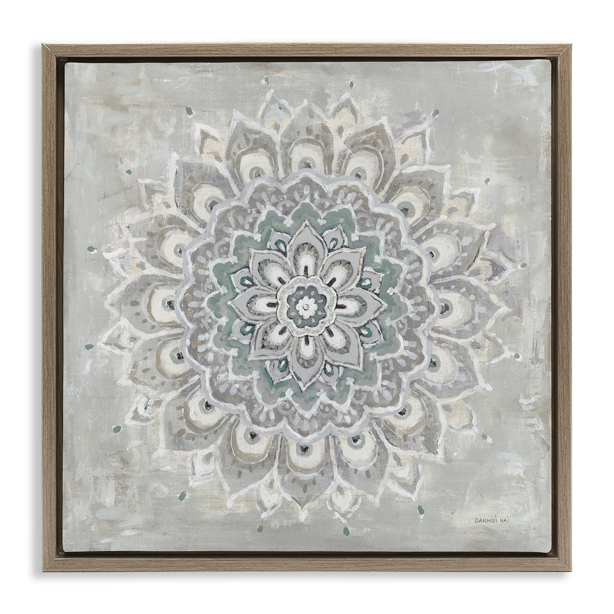 Stupell Industries Gentle Mandala Flower Abstract Painting Brown Floater Framed Canvas Art Print Wall Art, 18 x 18